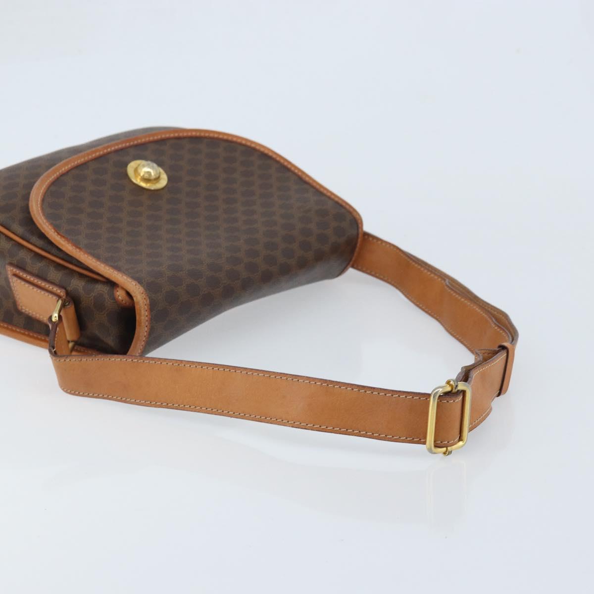 CELINE Macadam Canvas Star Ball Shoulder Bag PVC Leather Brown Gold Auth BAZ619A