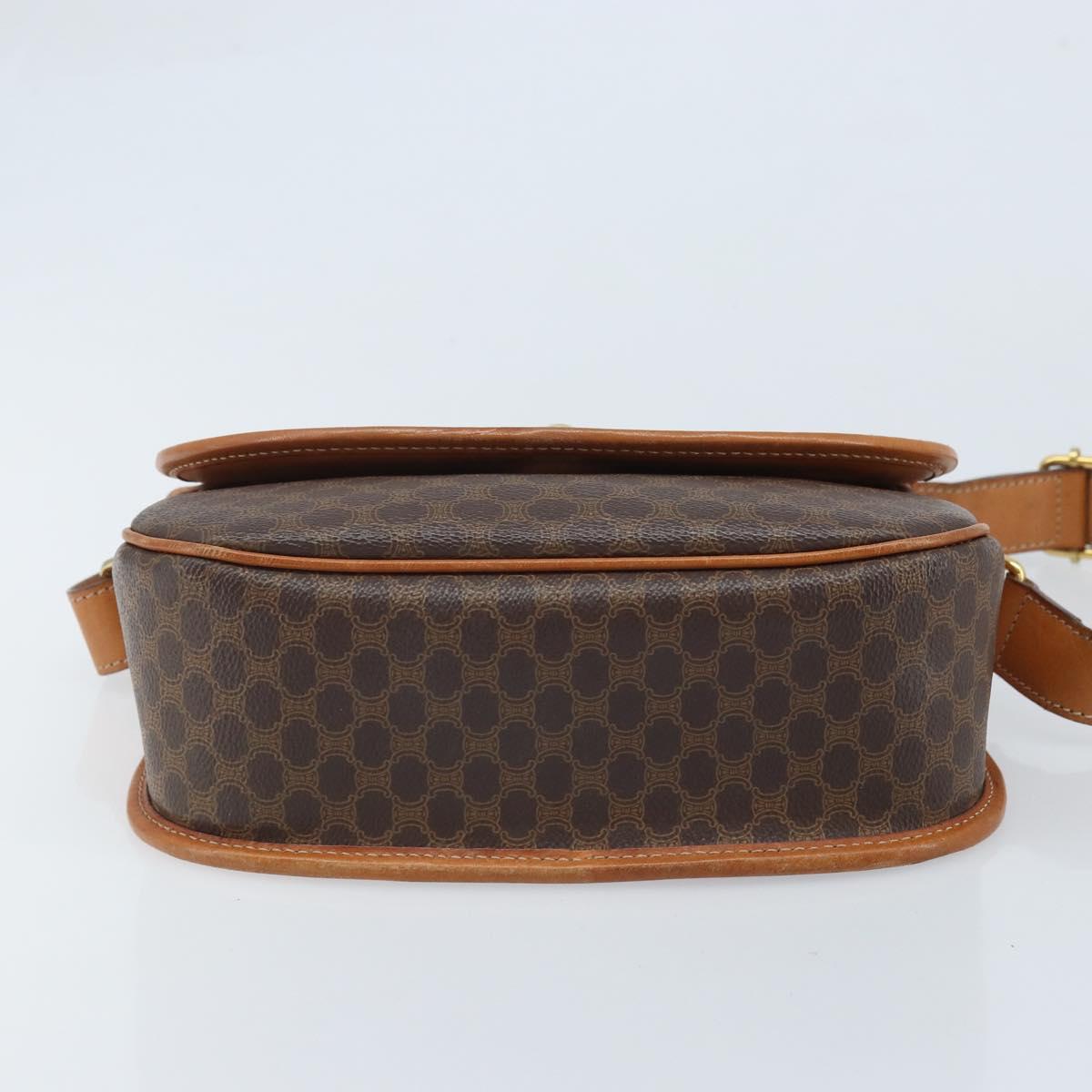 CELINE Macadam Canvas Star Ball Shoulder Bag PVC Leather Brown Gold Auth BAZ619A