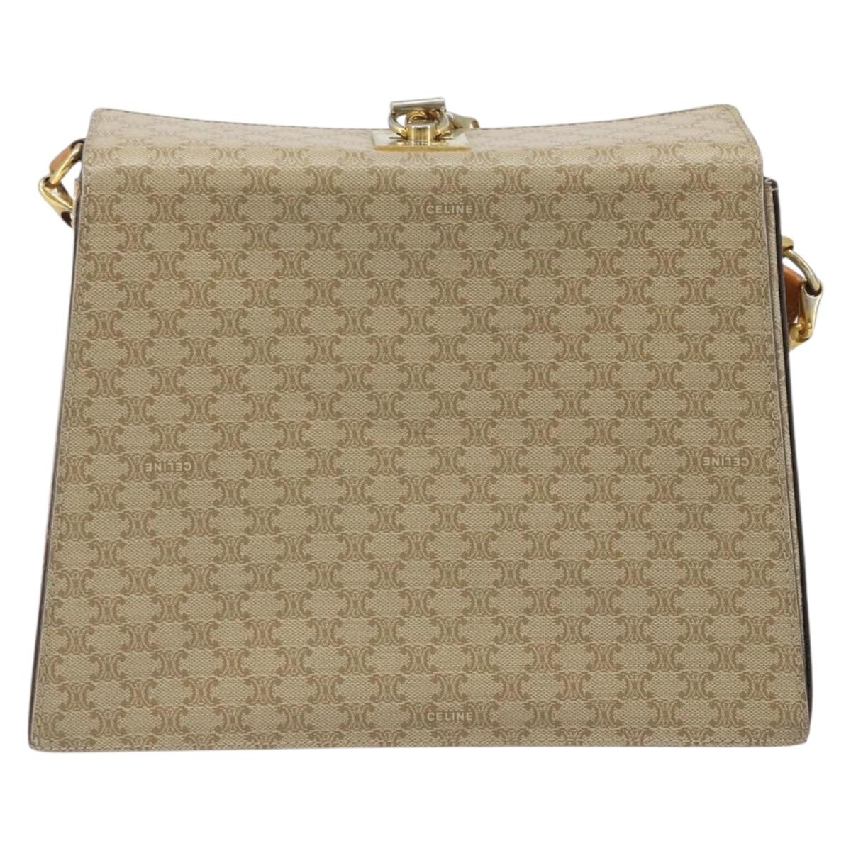 CELINE Macadam Canvas Shoulder Bag PVC Leather Beige Gold Auth BAZ620A