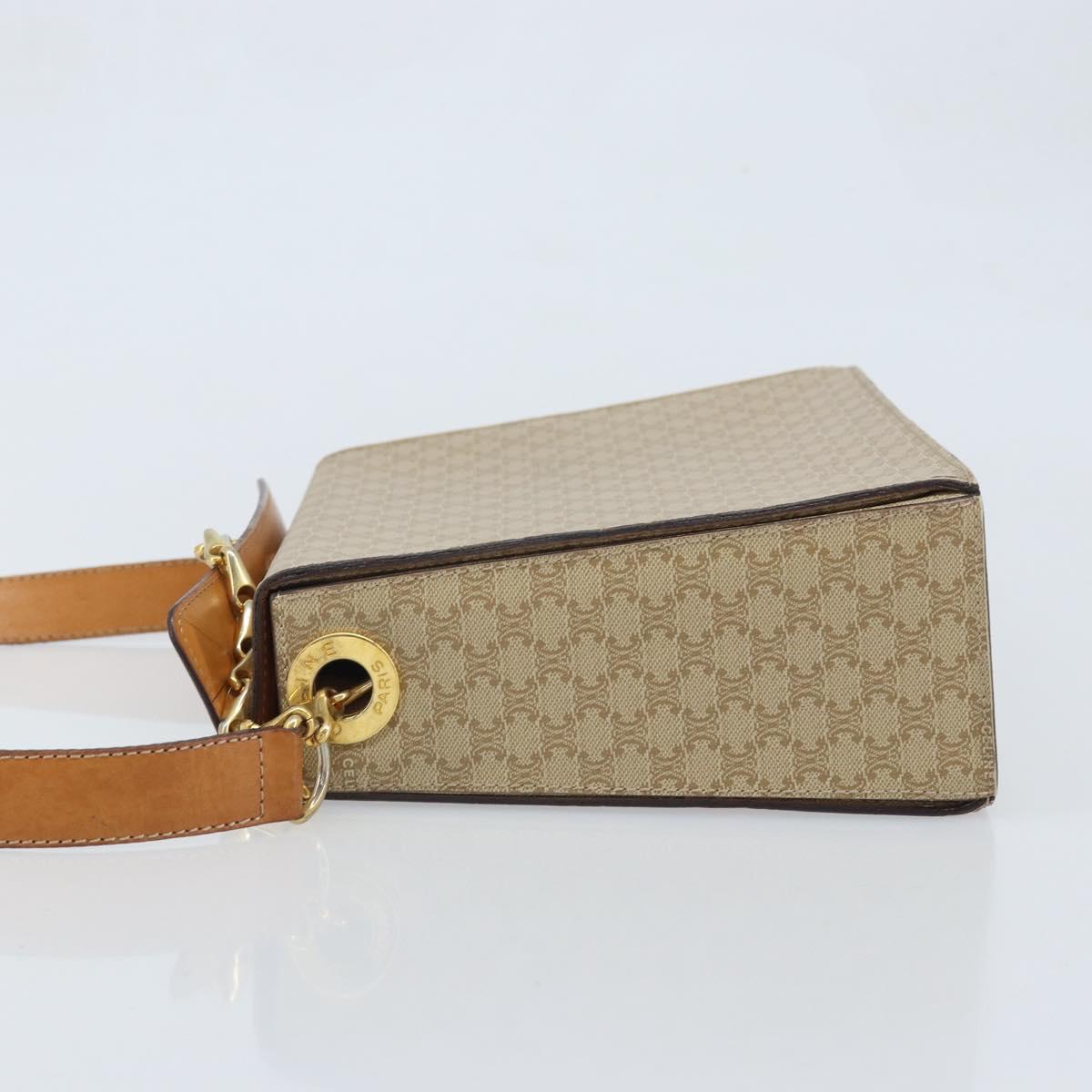 CELINE Macadam Canvas Shoulder Bag PVC Leather Beige Gold Auth BAZ620A