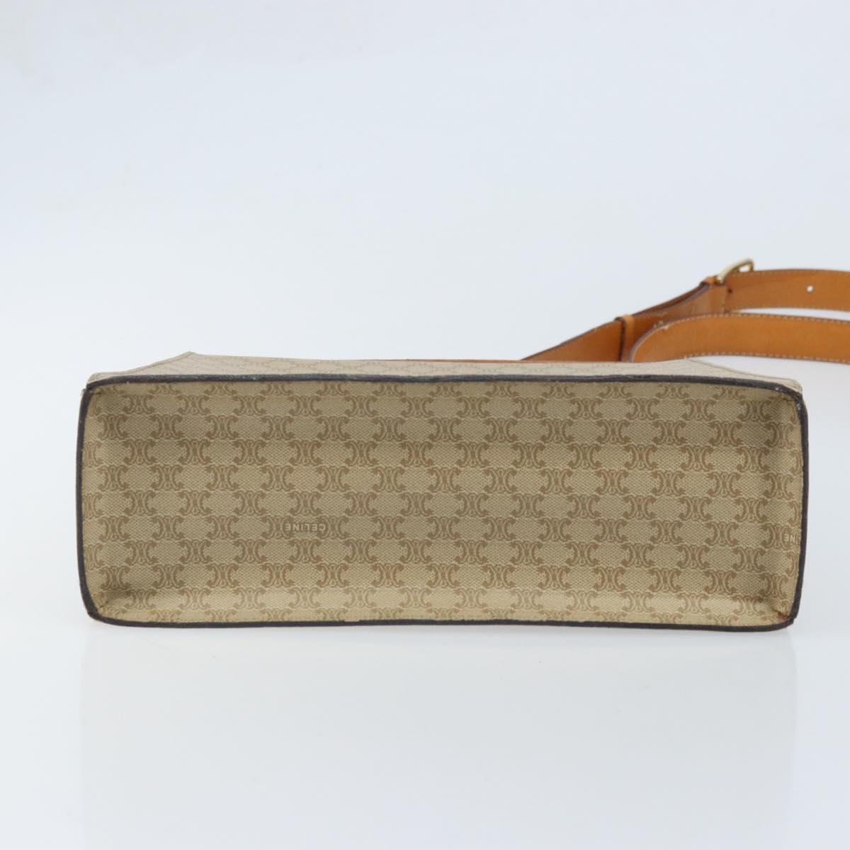 CELINE Macadam Canvas Shoulder Bag PVC Leather Beige Gold Auth BAZ620A