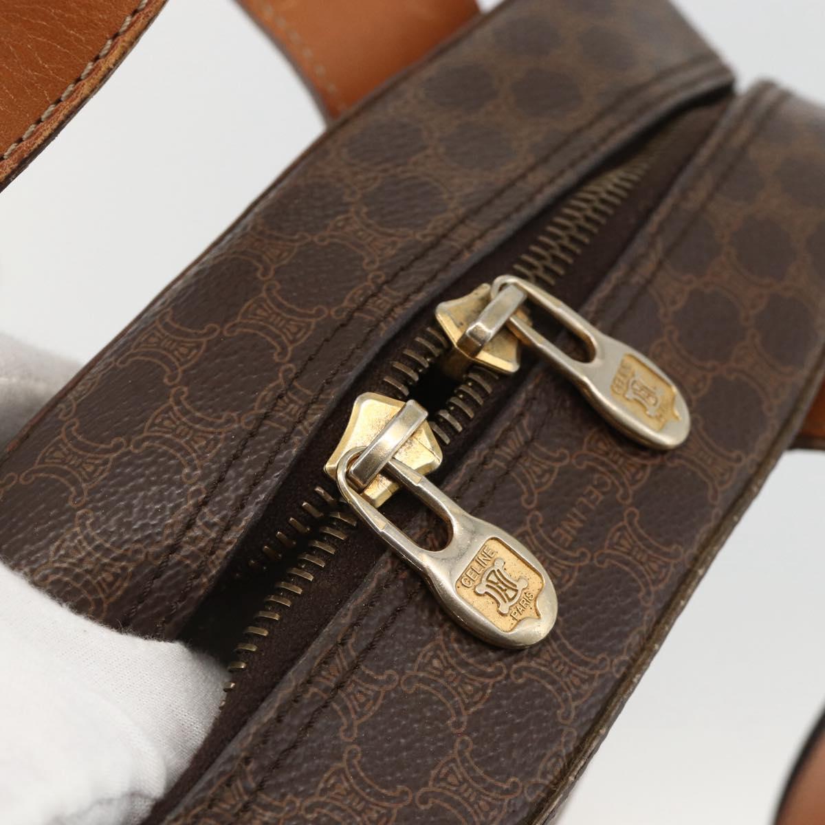 CELINE Macadam Canvas Circle Hand Bag PVC Leather Brown Gold Auth BAZ621