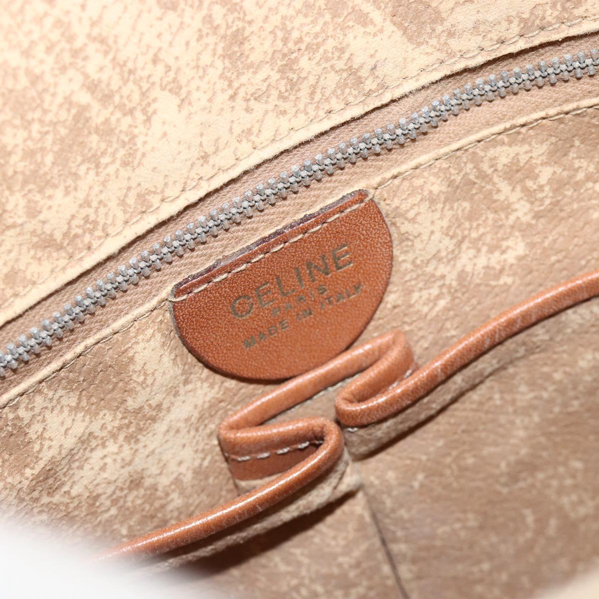 CELINE Macadam Canvas Circle Hand Bag PVC Leather Brown Gold Auth BAZ621