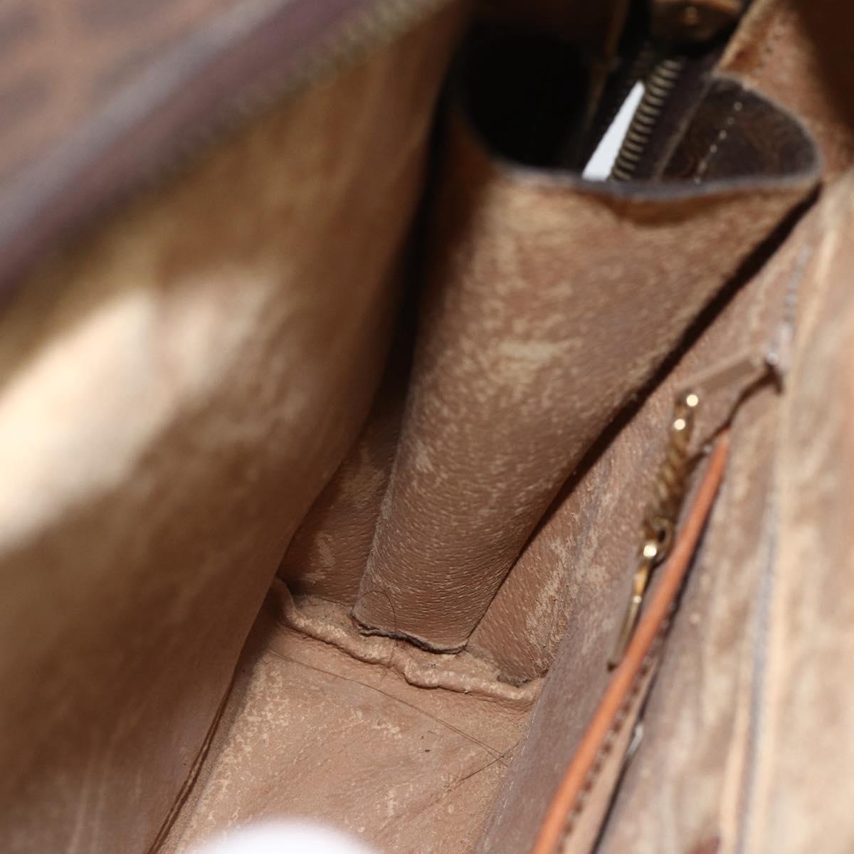 CELINE Macadam Canvas Circle Hand Bag PVC Leather Brown Gold Auth BAZ621