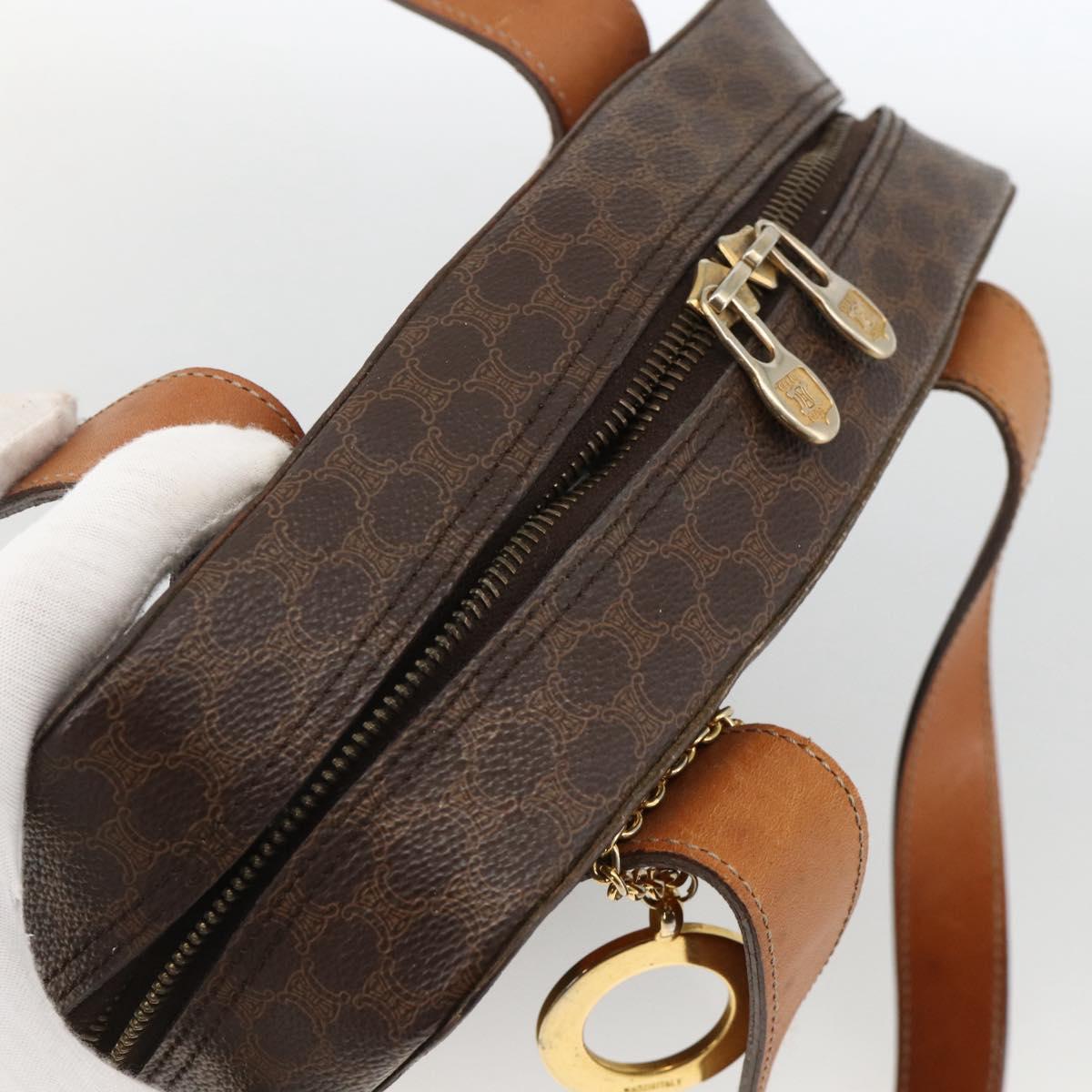 CELINE Macadam Canvas Circle Hand Bag PVC Leather Brown Gold Auth BAZ621