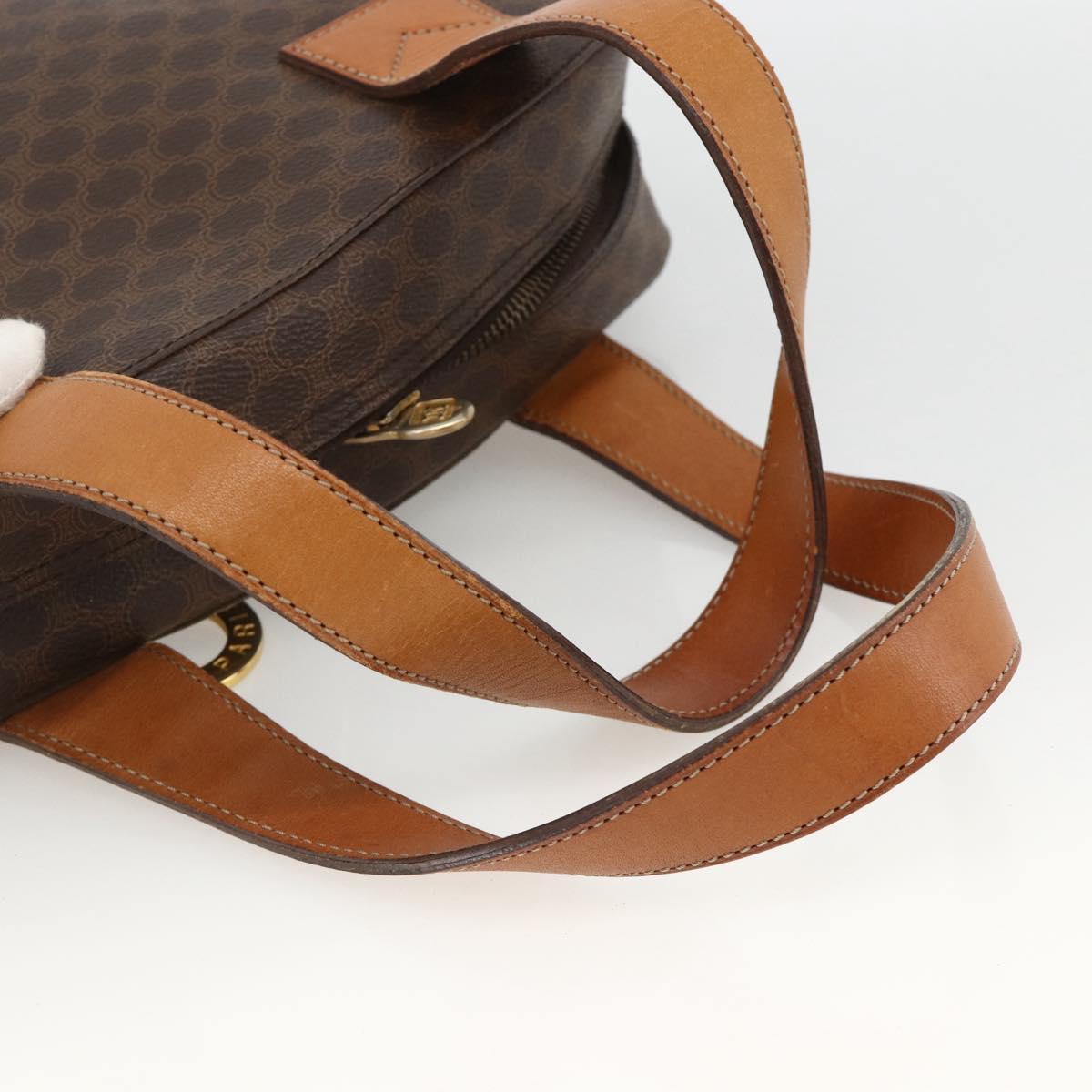 CELINE Macadam Canvas Circle Hand Bag PVC Leather Brown Gold Auth BAZ621