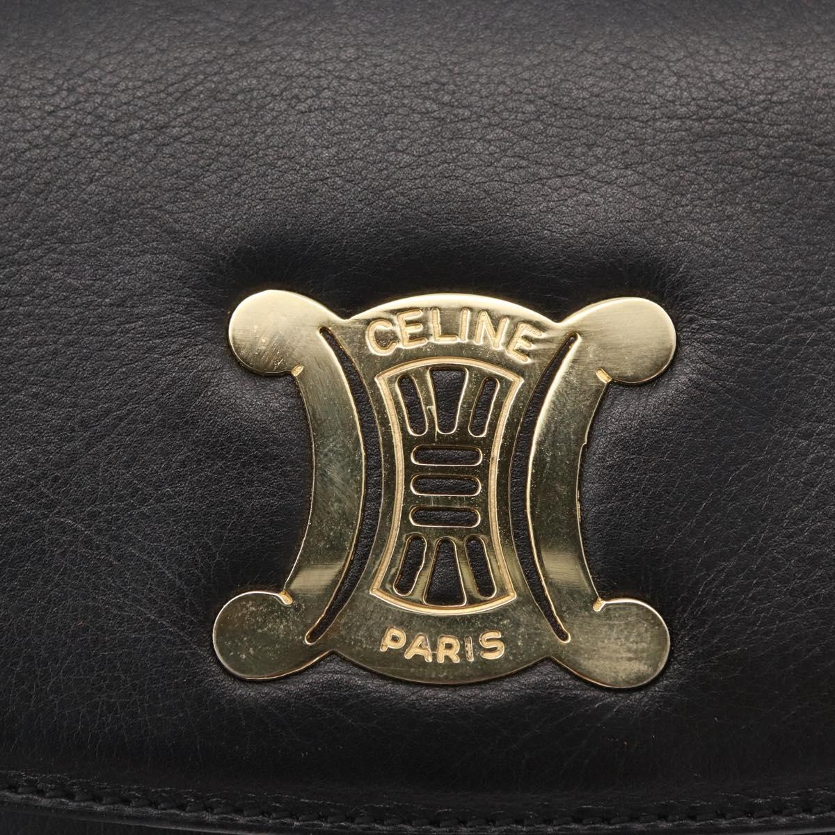 CELINE Shoulder Bag Leather Black Gold Auth BAZ622A