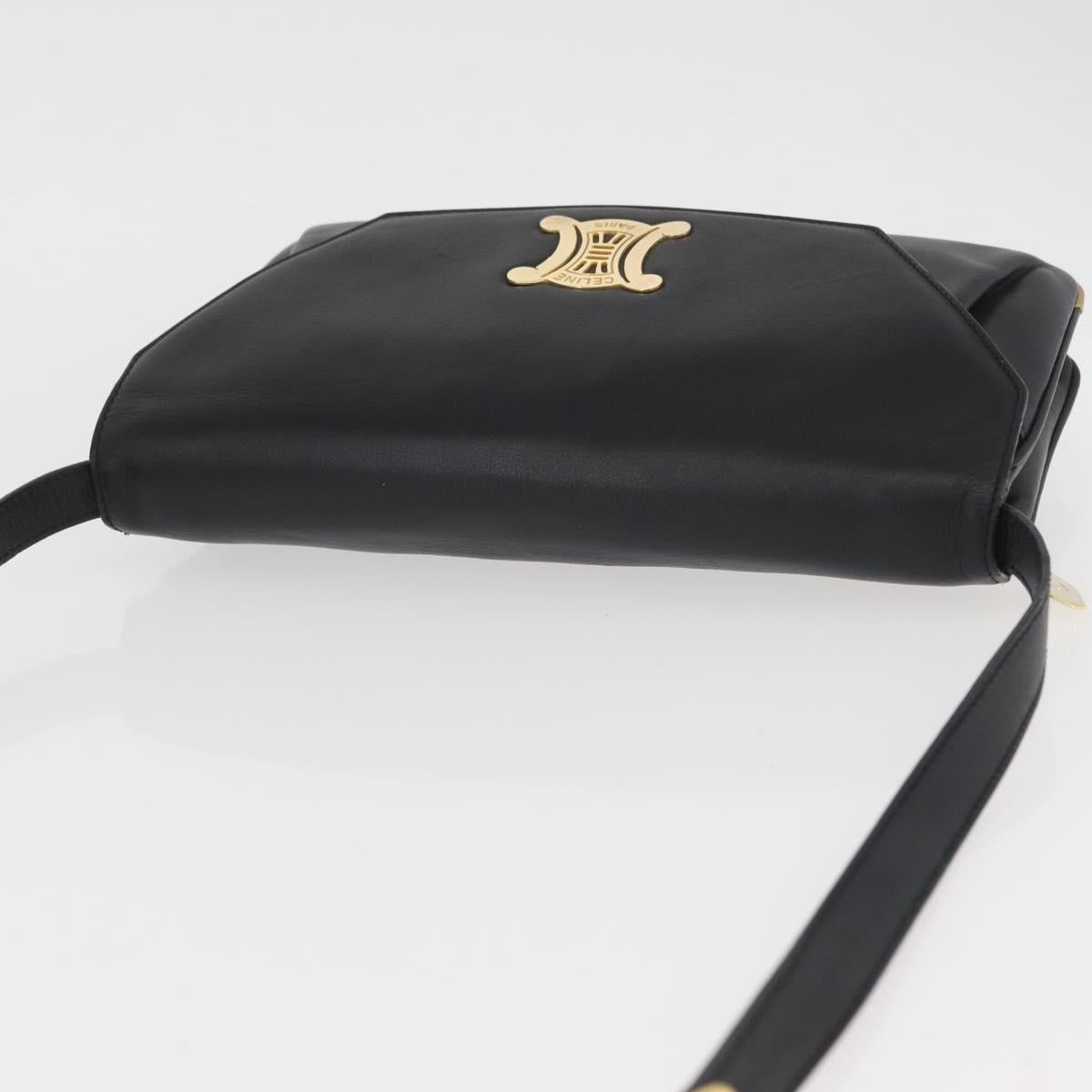 CELINE Shoulder Bag Leather Black Gold Auth BAZ622A