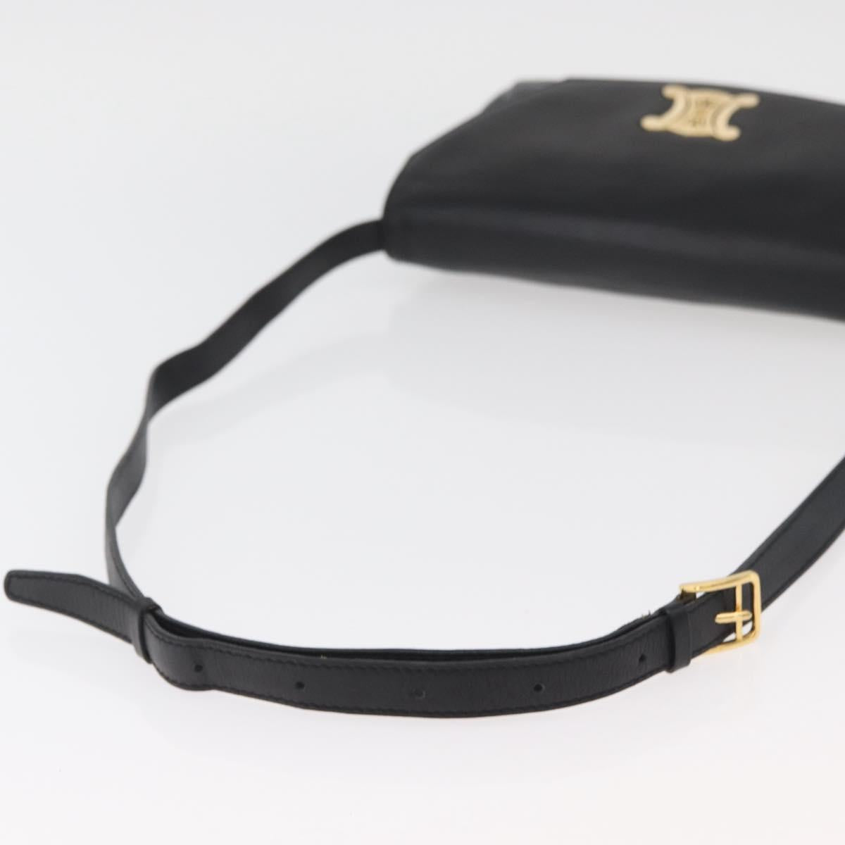 CELINE Shoulder Bag Leather Black Gold Auth BAZ622A