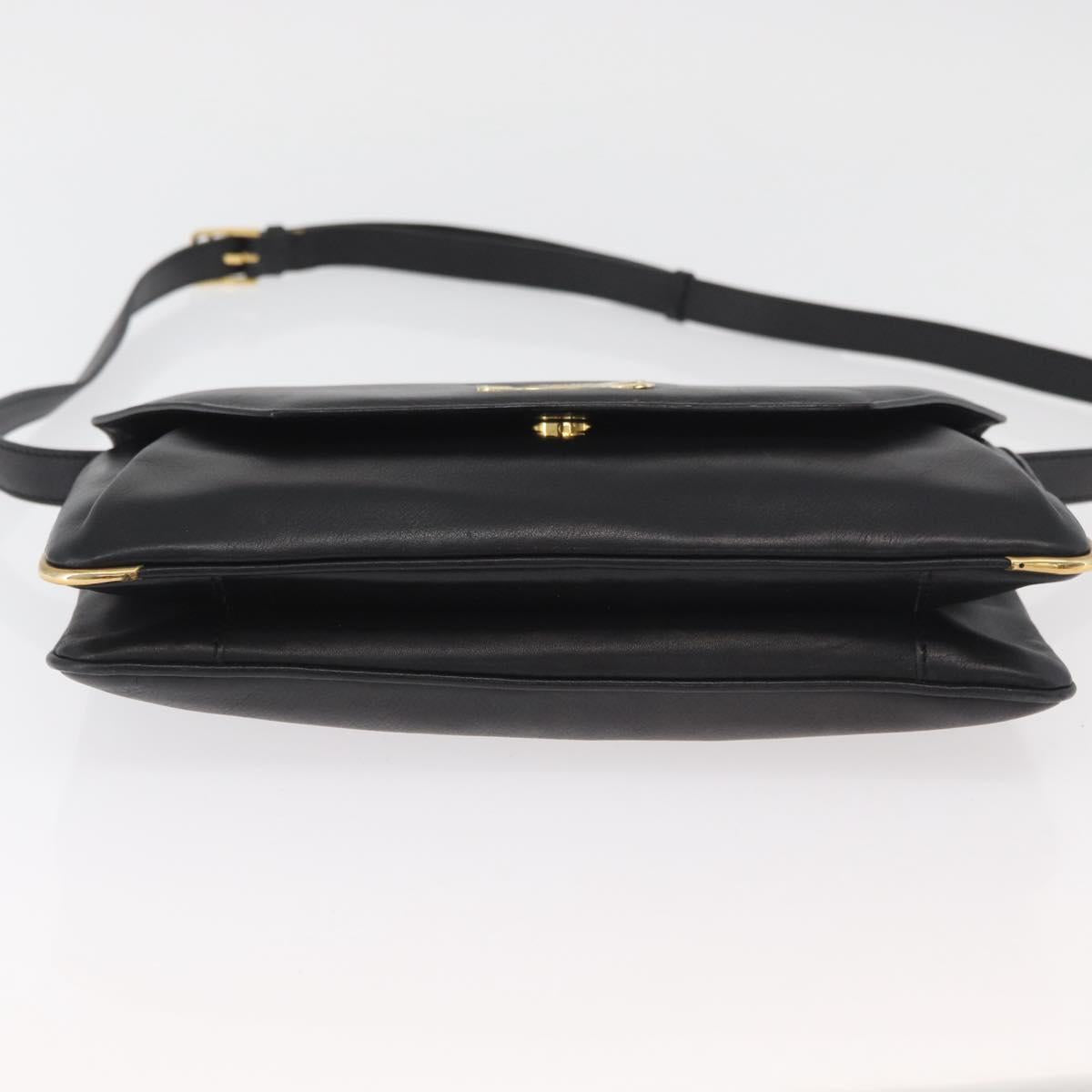 CELINE Shoulder Bag Leather Black Gold Auth BAZ622A