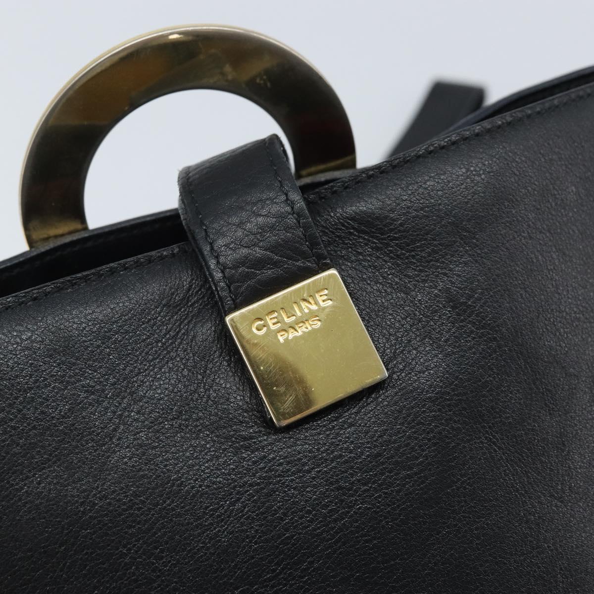 CELINE Circle Shoulder Bag Leather Black Gold Auth BAZ623A