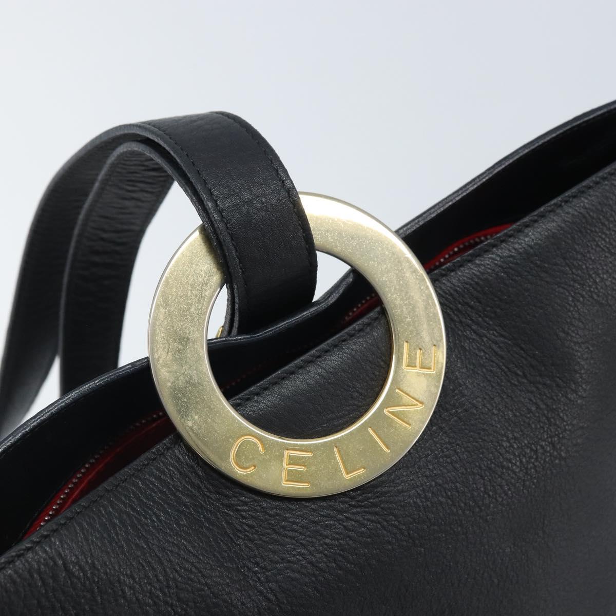 CELINE Circle Shoulder Bag Leather Black Gold Auth BAZ623A