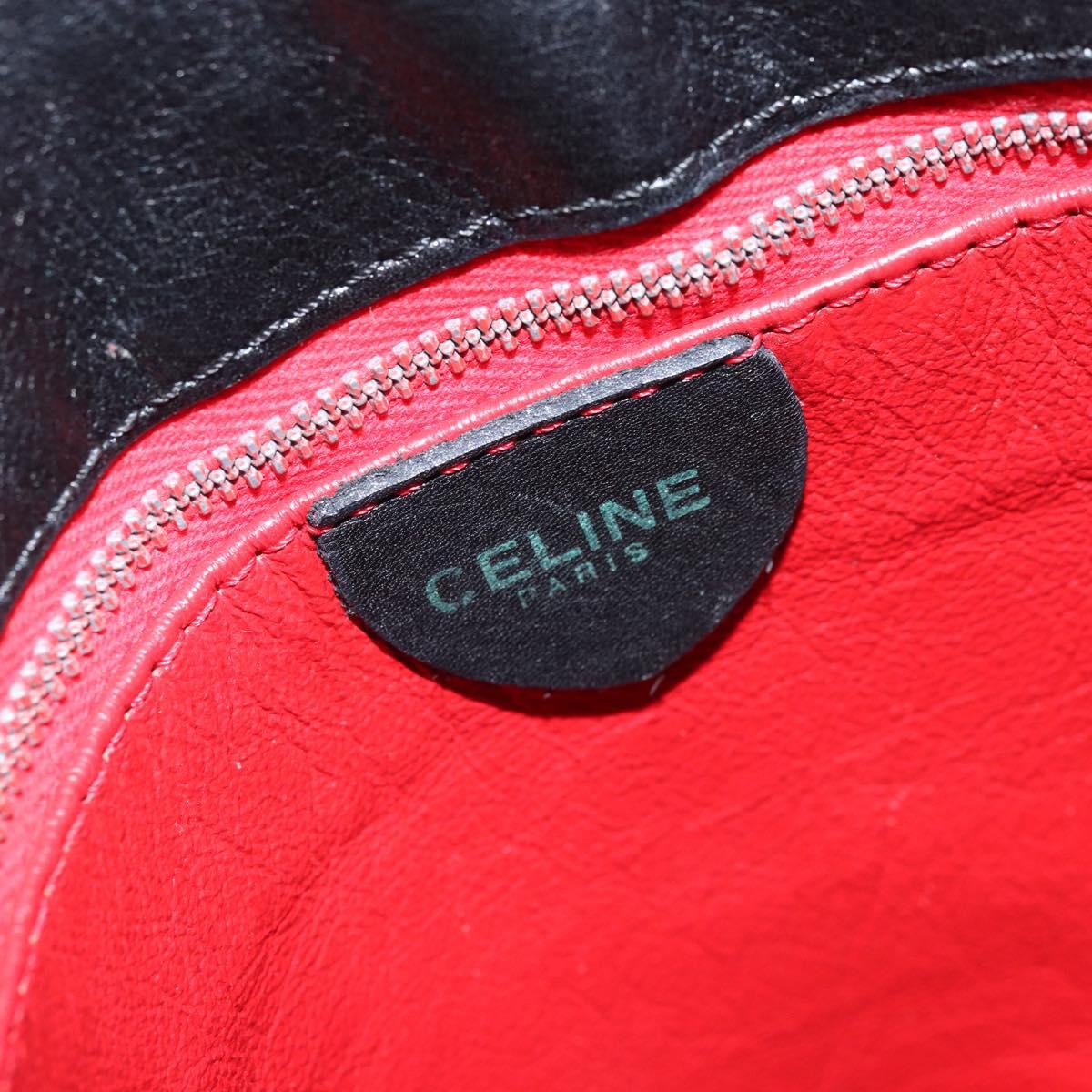 CELINE Circle Shoulder Bag Leather Black Gold Auth BAZ623A