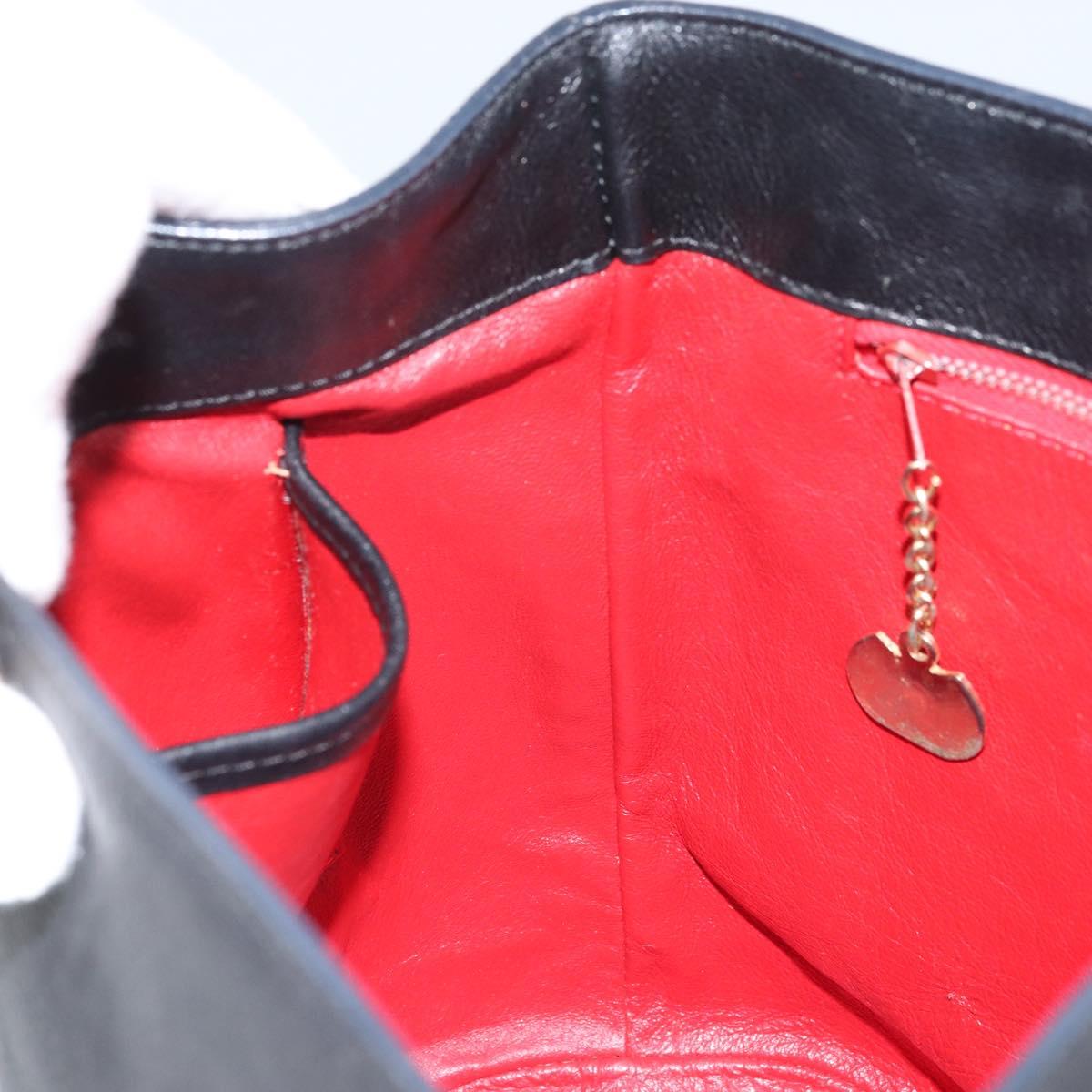 CELINE Circle Shoulder Bag Leather Black Gold Auth BAZ623A