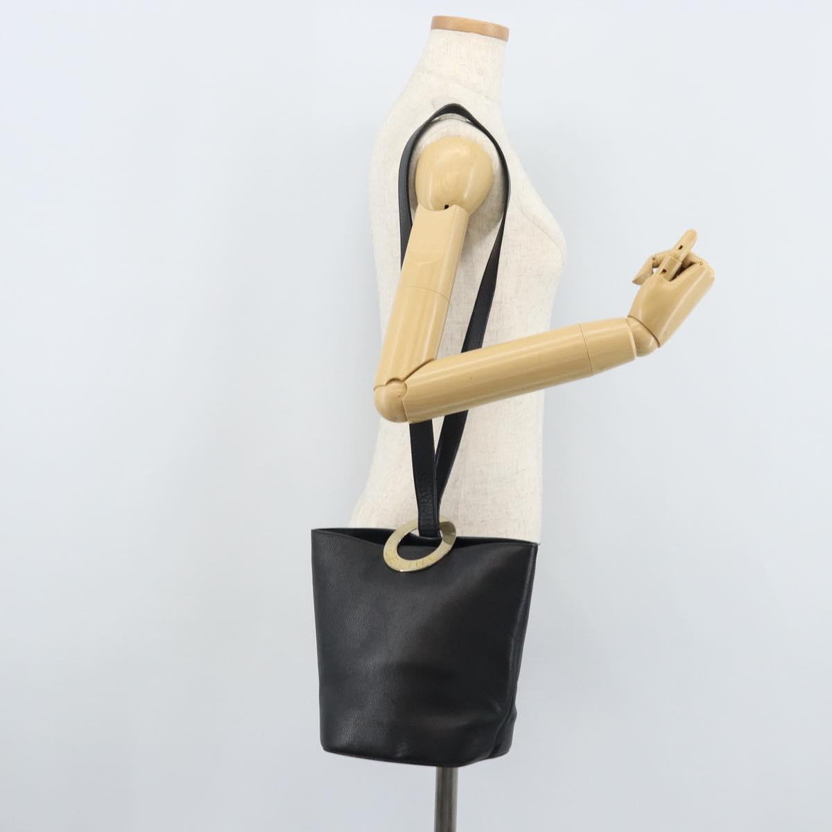 CELINE Circle Shoulder Bag Leather Black Gold Auth BAZ623A