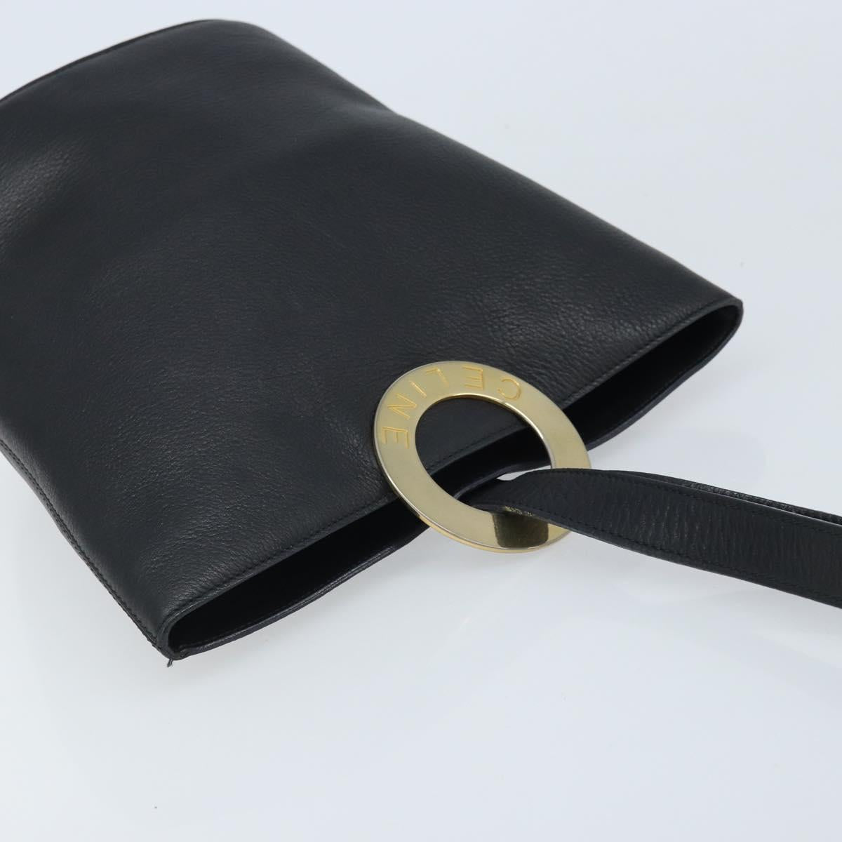 CELINE Circle Shoulder Bag Leather Black Gold Auth BAZ623A