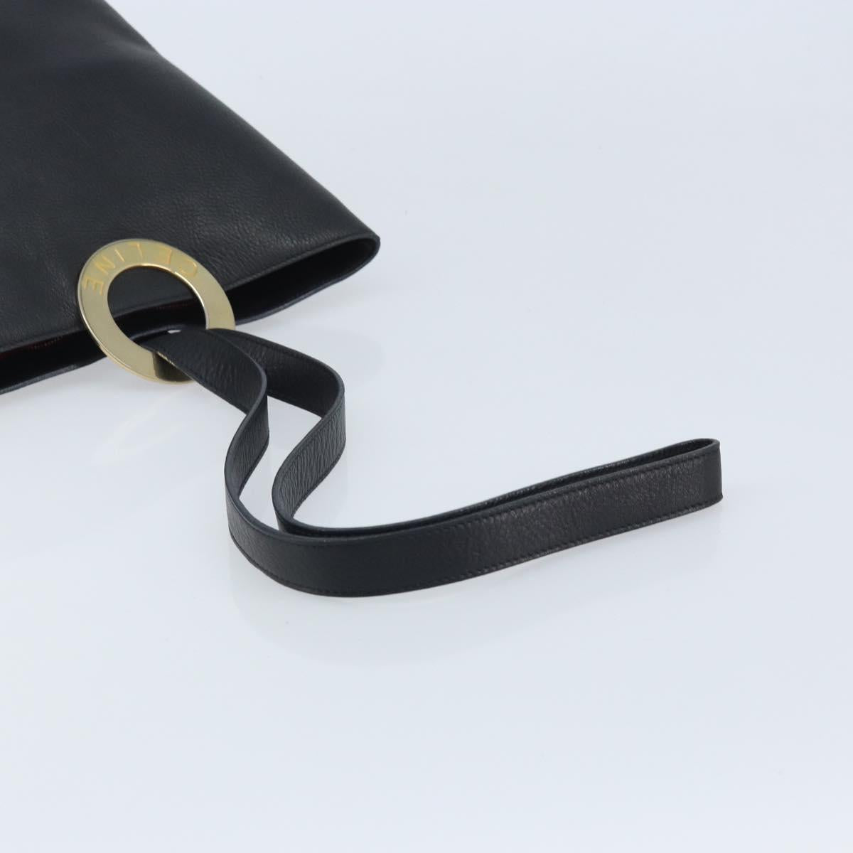 CELINE Circle Shoulder Bag Leather Black Gold Auth BAZ623A