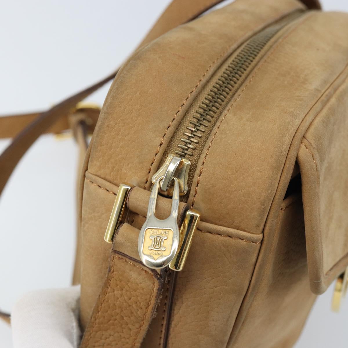 CELINE Shoulder Bag Leather Beige Gold Auth BAZ624A