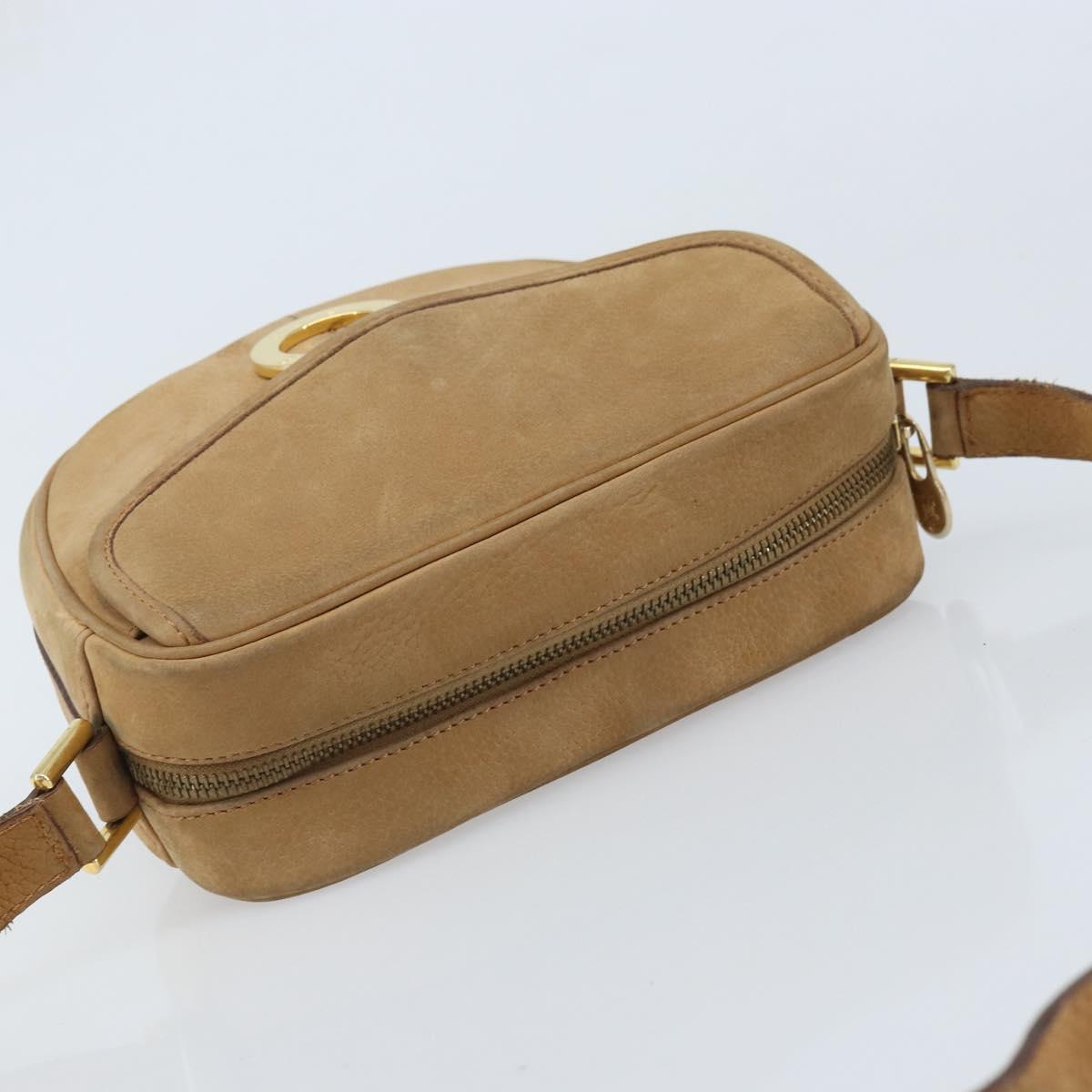 CELINE Shoulder Bag Leather Beige Gold Auth BAZ624A