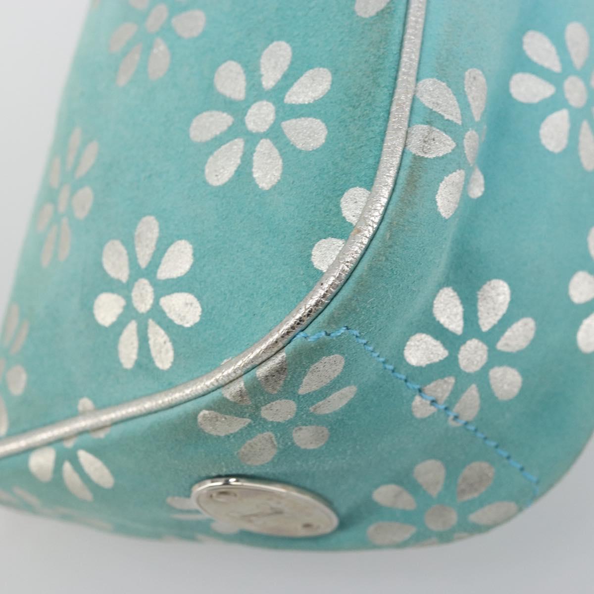 CELINE Accessory Pouch Suede Light Blue Silver Auth BAZ625A
