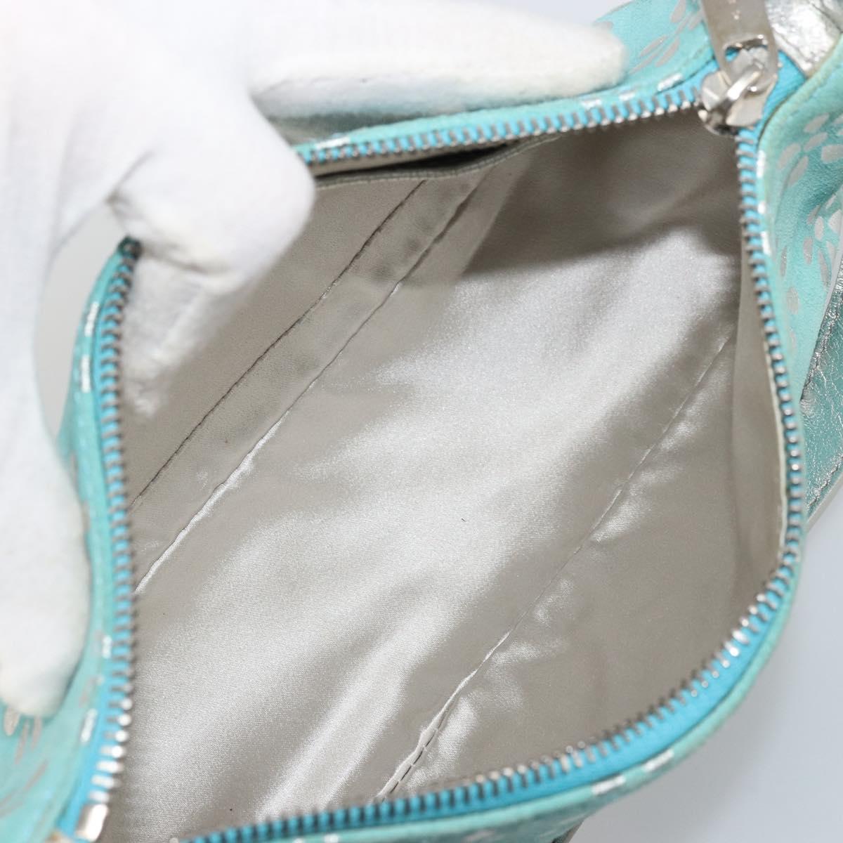 CELINE Accessory Pouch Suede Light Blue Silver Auth BAZ625A