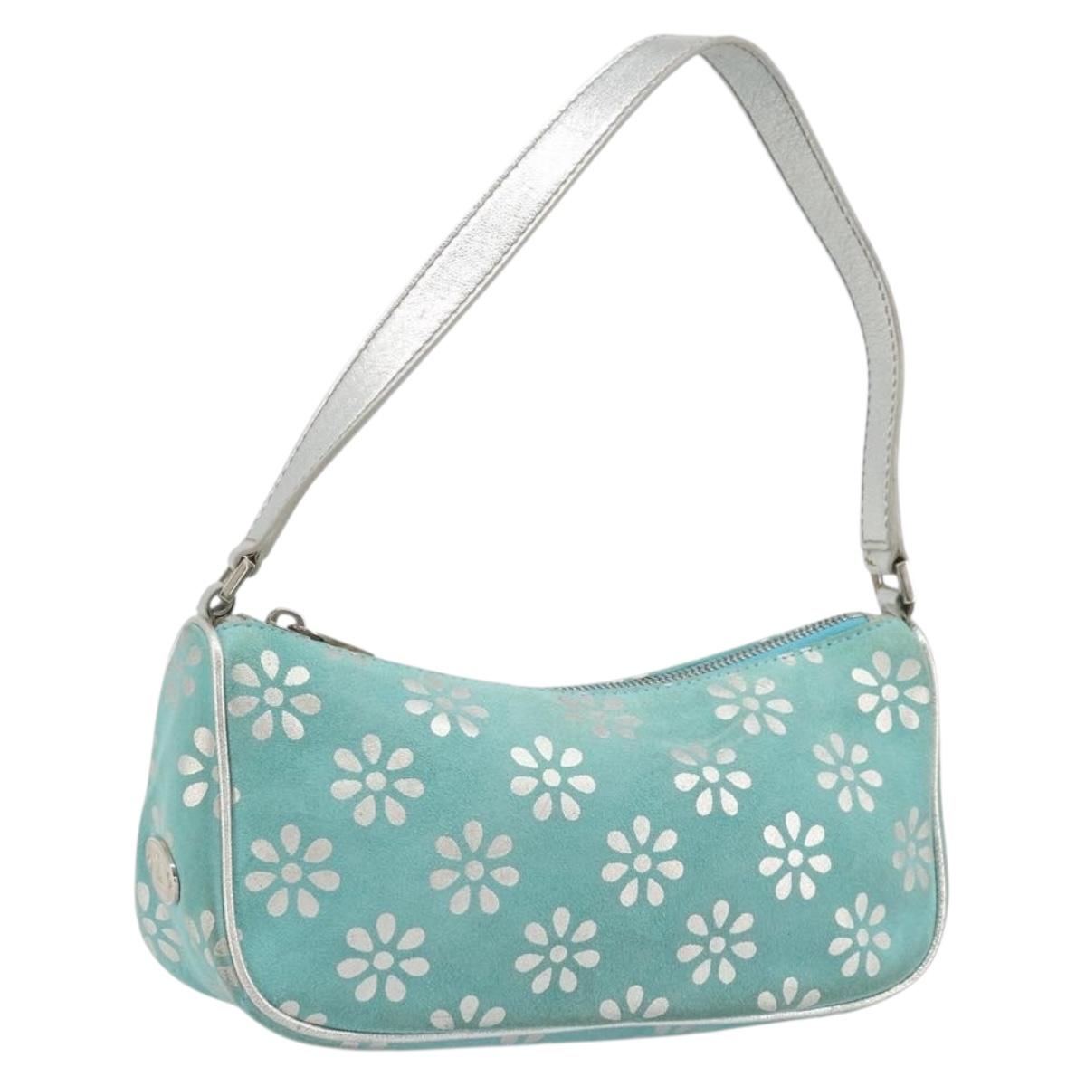 CELINE Accessory Pouch Suede Light Blue Silver Auth BAZ625A