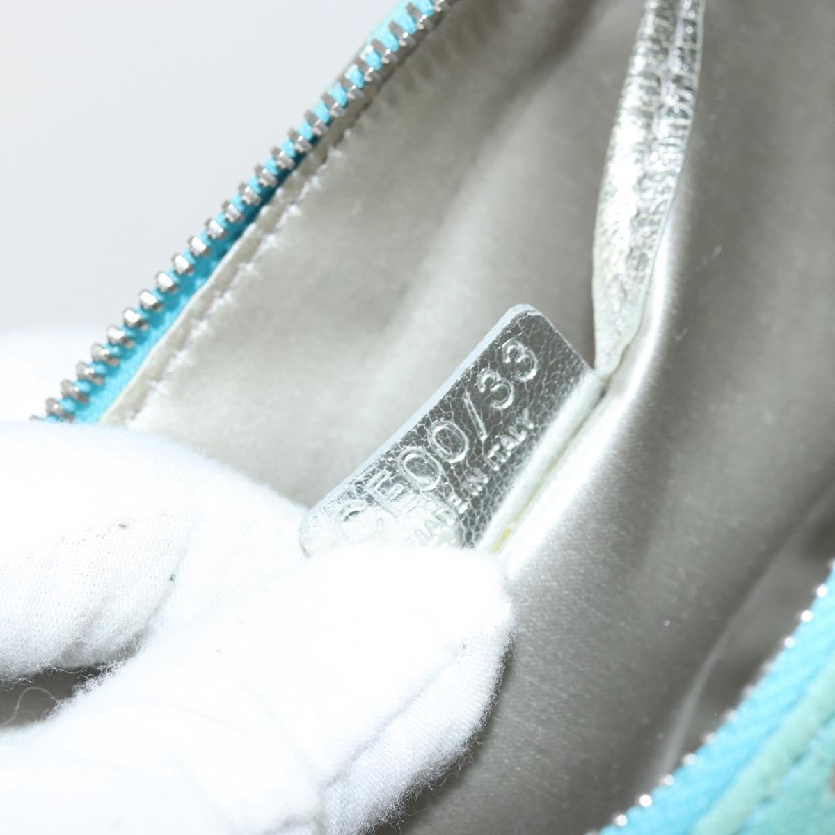 CELINE Accessory Pouch Suede Light Blue Silver Auth BAZ625A