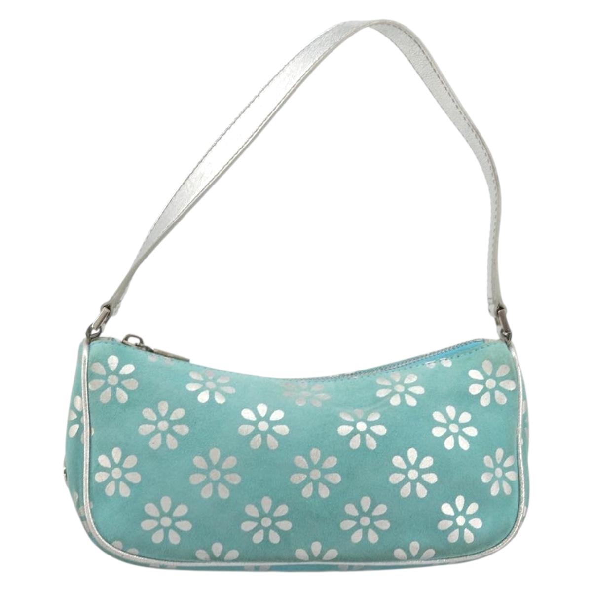 CELINE Accessory Pouch Suede Light Blue Silver Auth BAZ625A