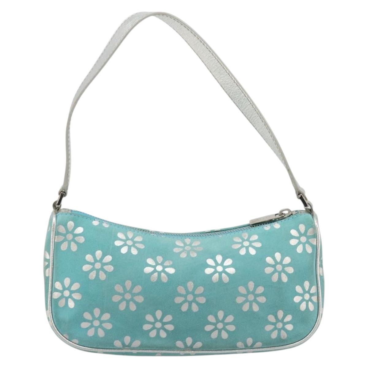 CELINE Accessory Pouch Suede Light Blue Silver Auth BAZ625A