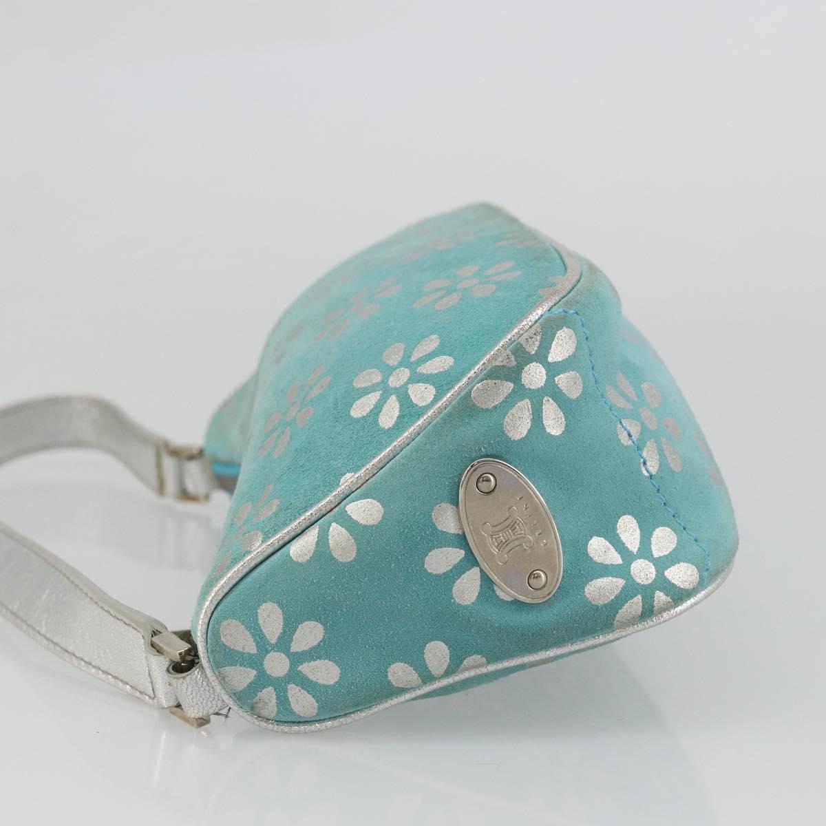 CELINE Accessory Pouch Suede Light Blue Silver Auth BAZ625A