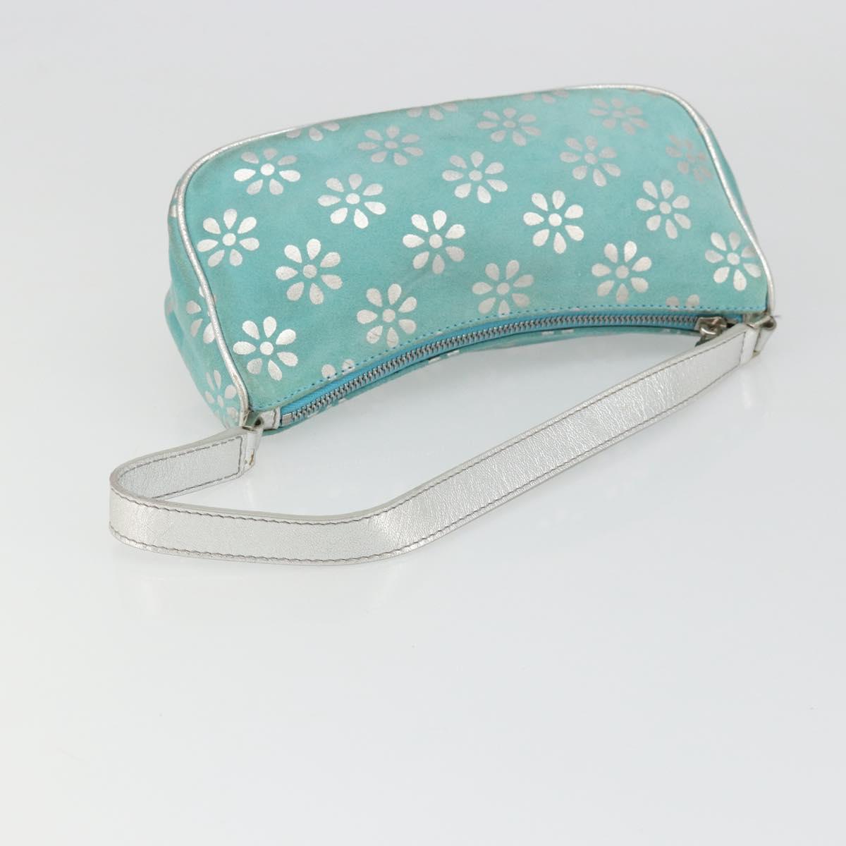 CELINE Accessory Pouch Suede Light Blue Silver Auth BAZ625A