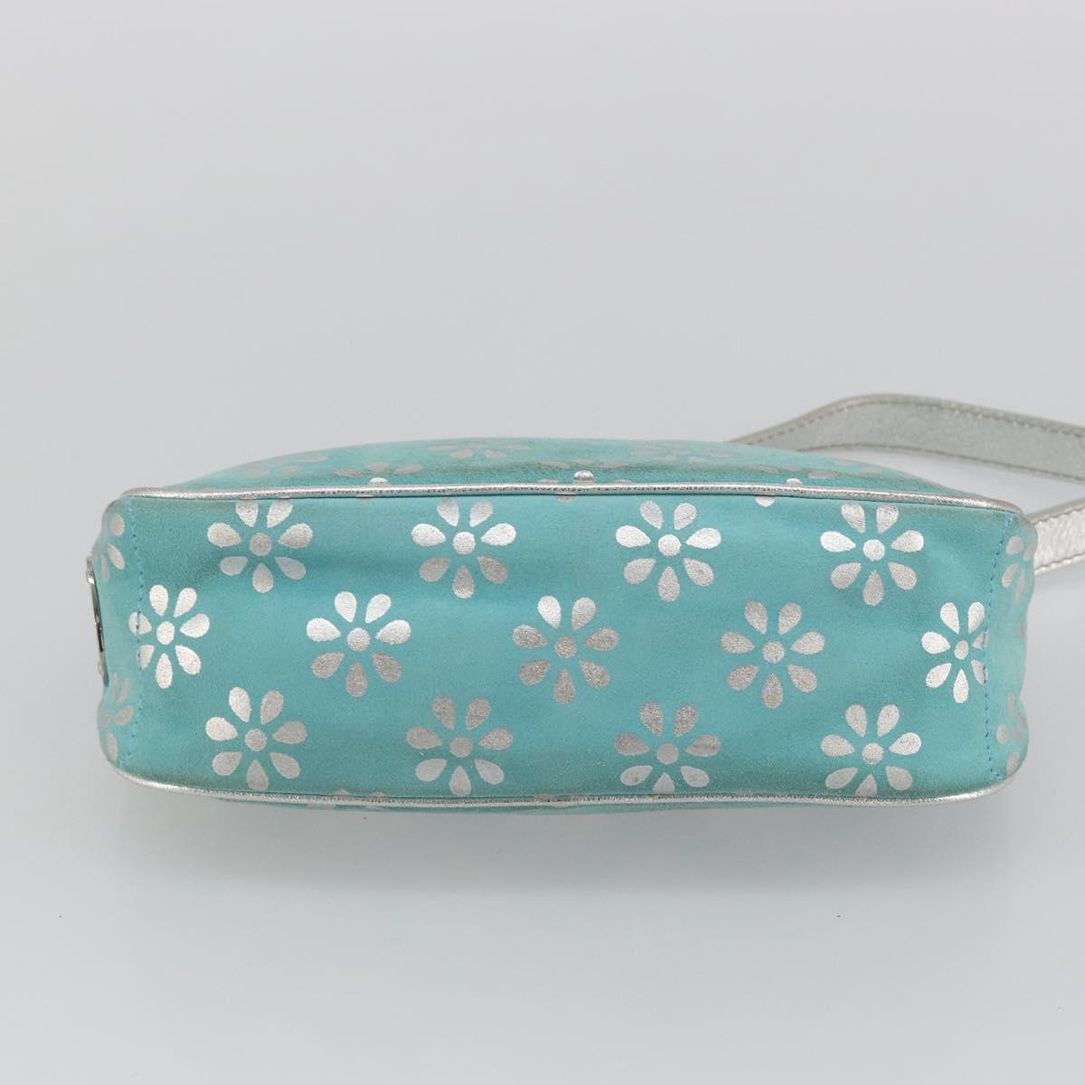 CELINE Accessory Pouch Suede Light Blue Silver Auth BAZ625A