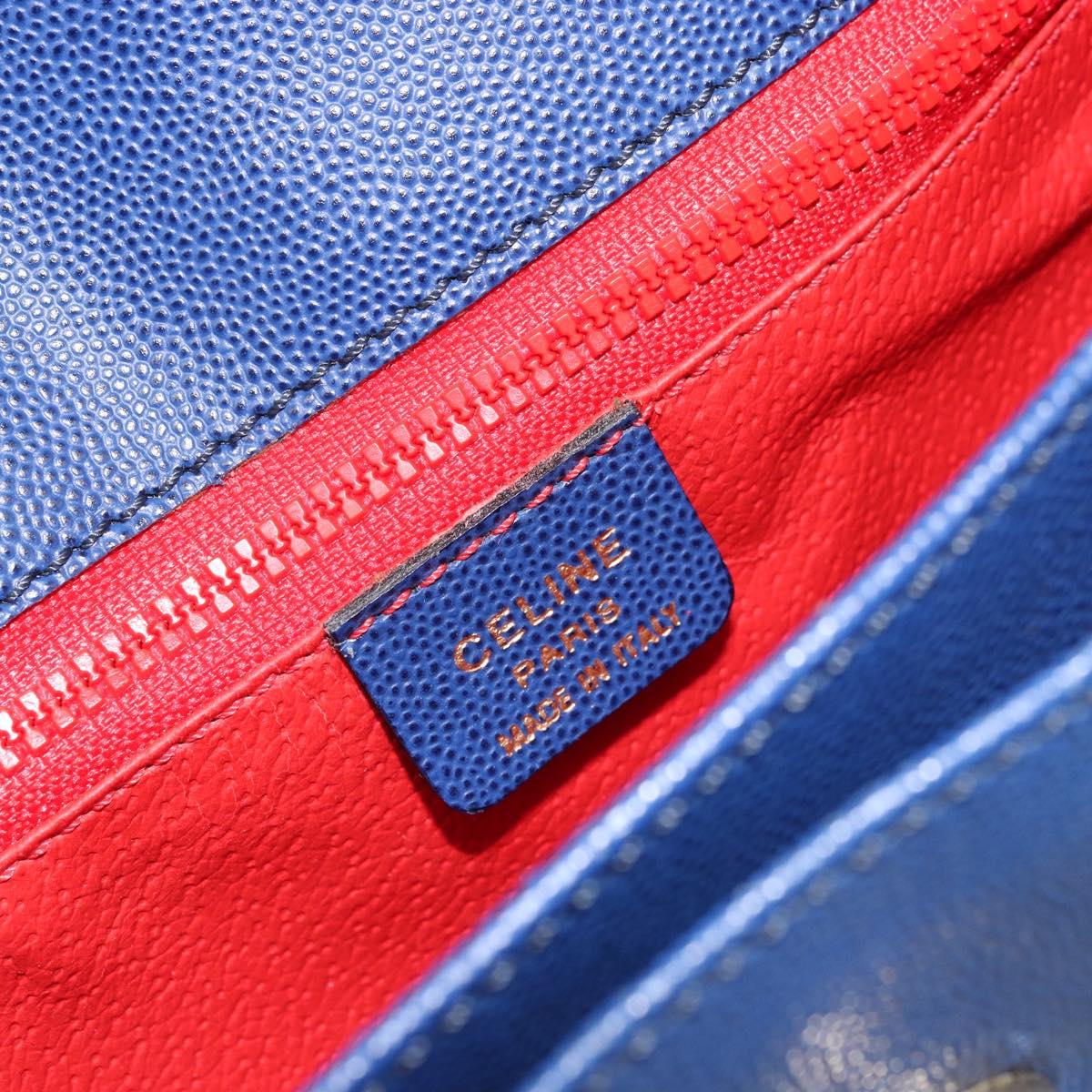 CELINE Shoulder Bag Leather Blue Gold Auth BAZ626A