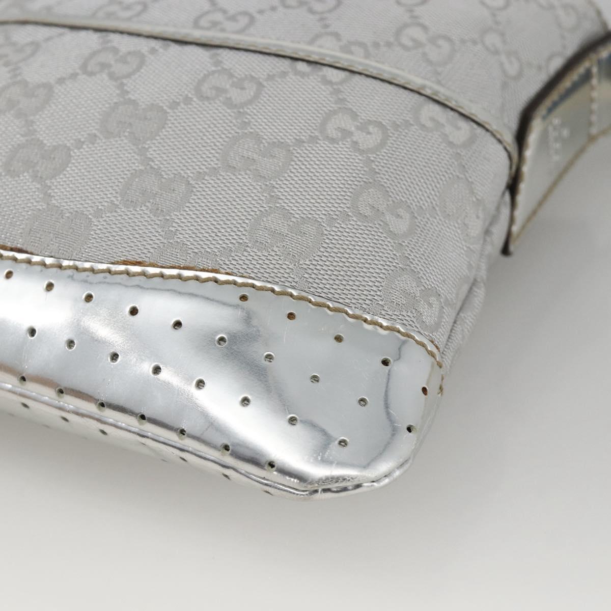 GUCCI GG Canvas Shoulder Bag Silver 147671 Auth BAZ628A