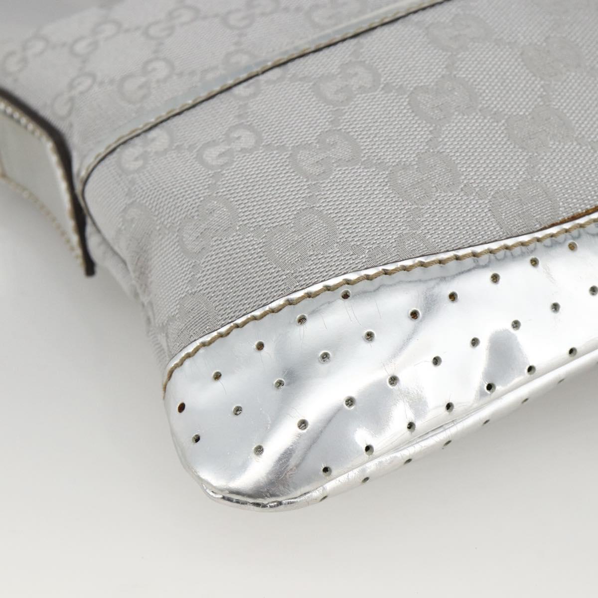 GUCCI GG Canvas Shoulder Bag Silver 147671 Auth BAZ628A