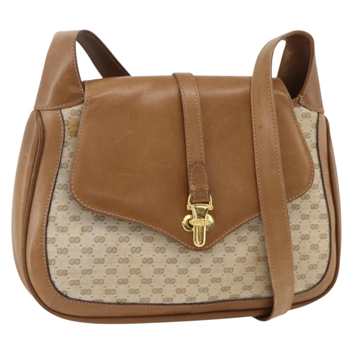 GUCCI Micro GG Canvas Shoulder Bag Beige Gold 50 001 3390 Auth BAZ629
