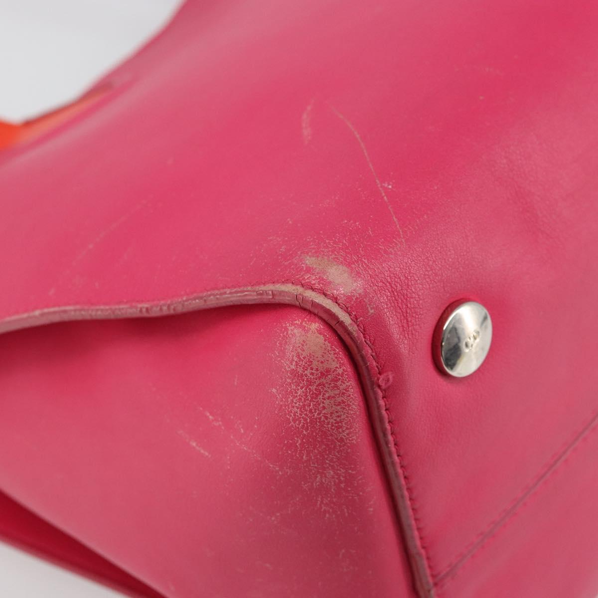 Christian Dior Tote Bag Leather Pink Silver Auth BAZ635A