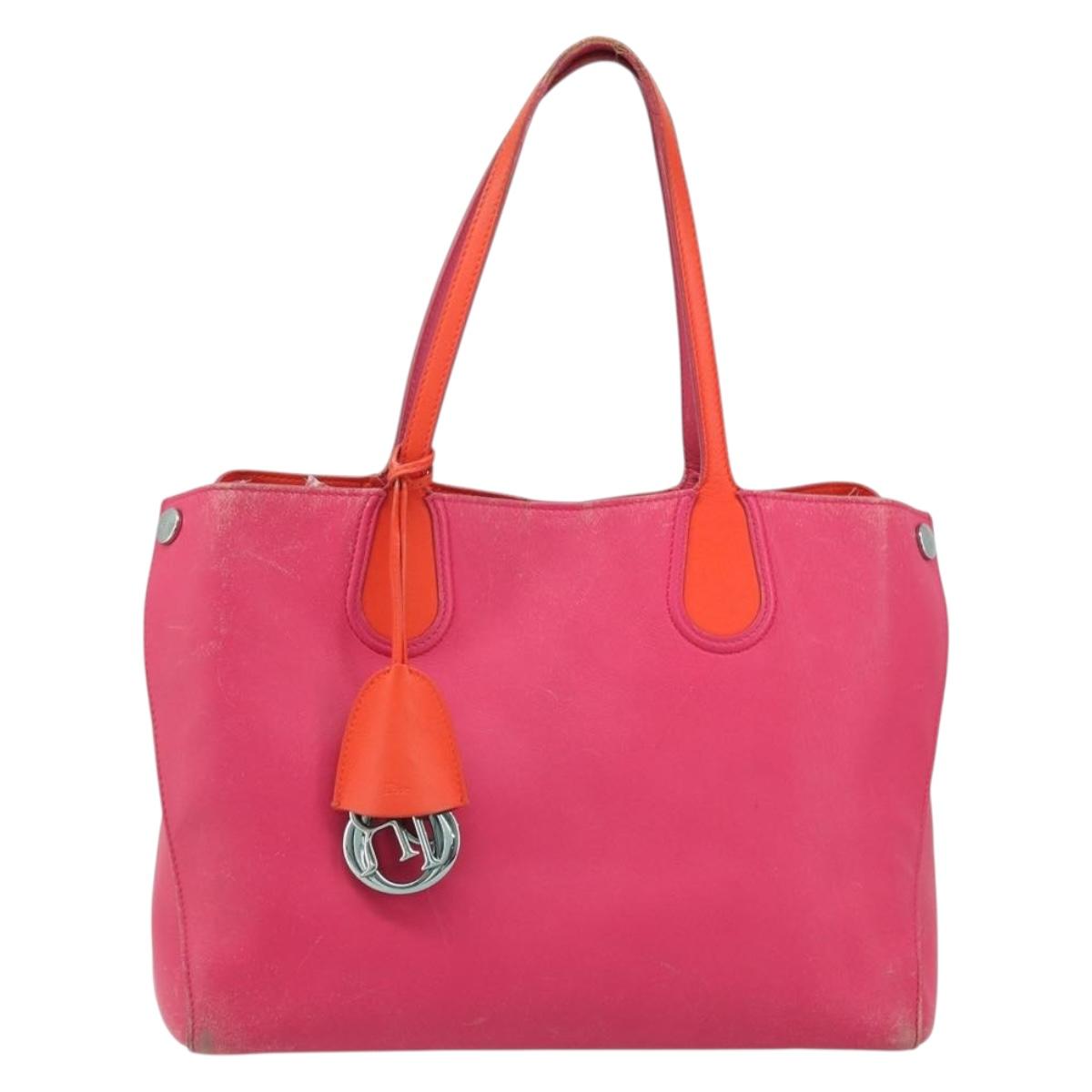 Christian Dior Tote Bag Leather Pink Silver Auth BAZ635A