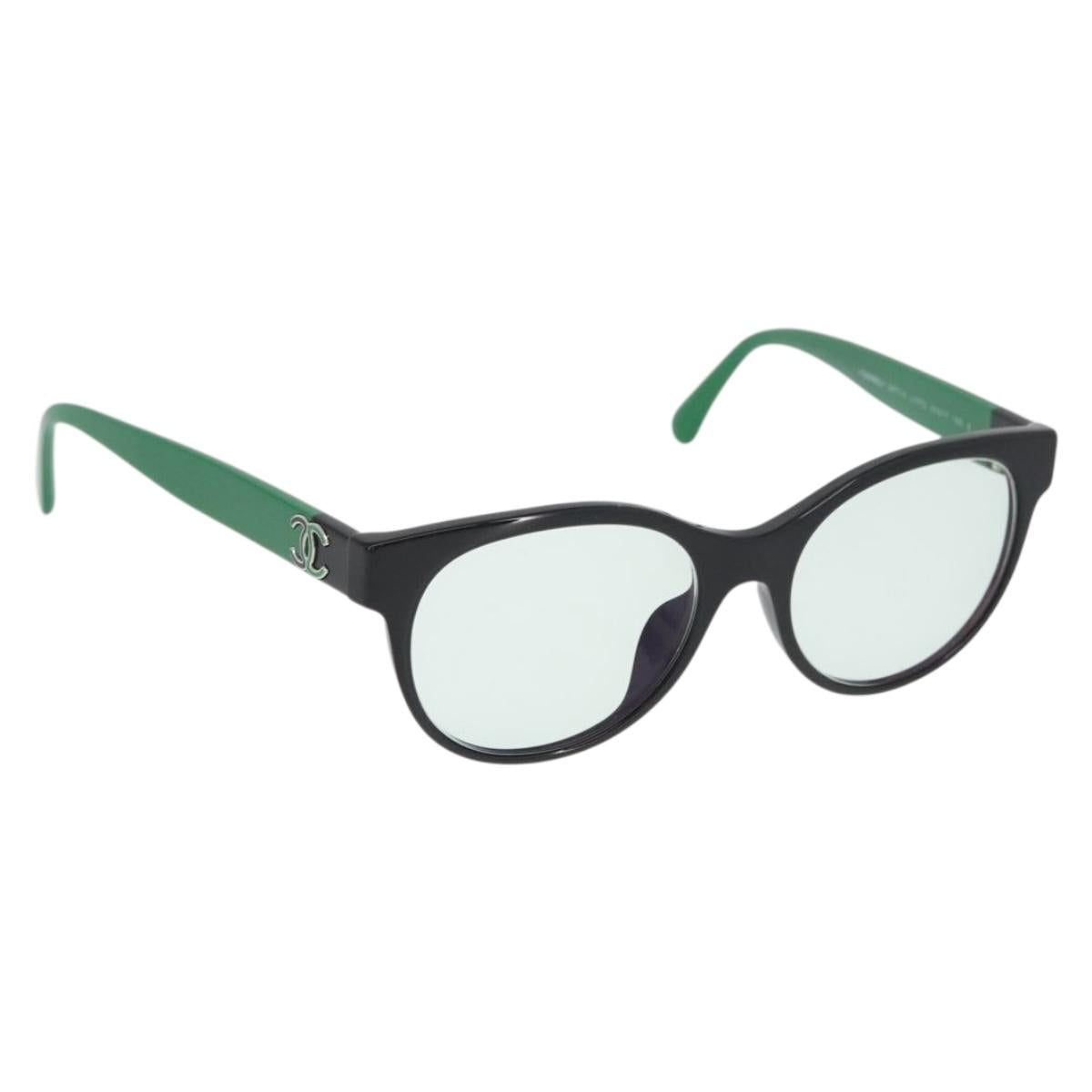 CHANEL COCO Mark Glasses plastic Green CC Auth BAZ663