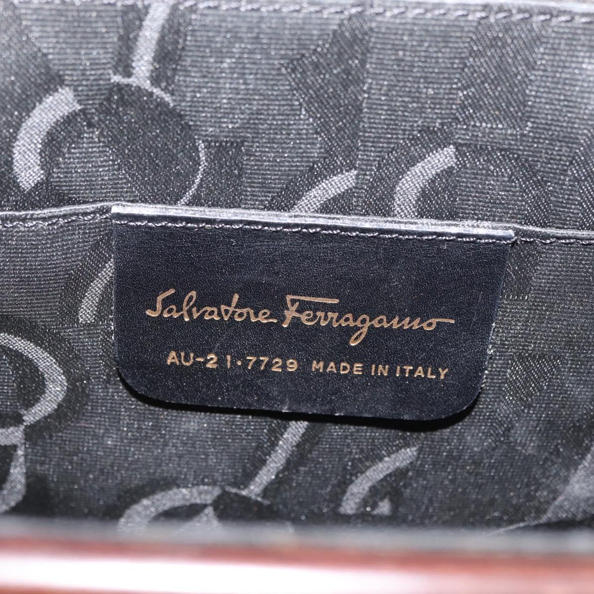 Salvatore Ferragamo Gancini Hand Bag Wood Brown Gold Auth BAZ667V