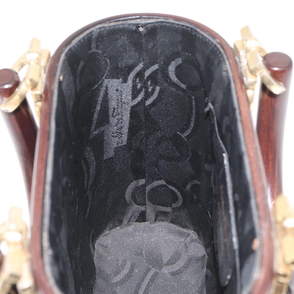 Salvatore Ferragamo Gancini Hand Bag Wood Brown Gold Auth BAZ667V