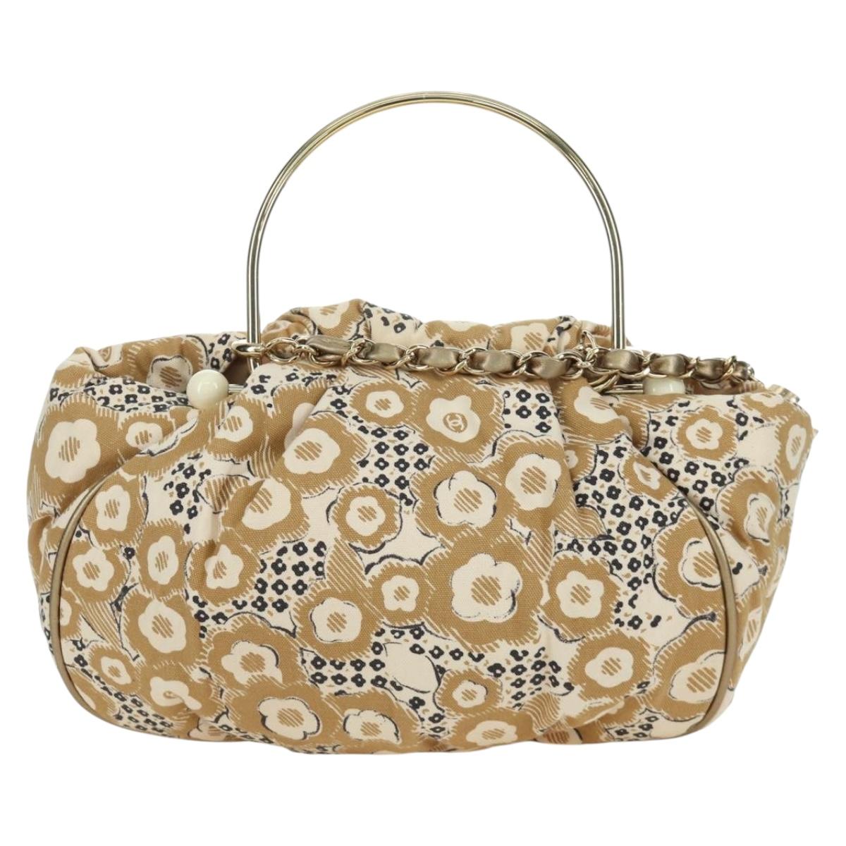 CHANEL Camelia Hand Bag Canvas Beige Gold CC Auth BAZ669V