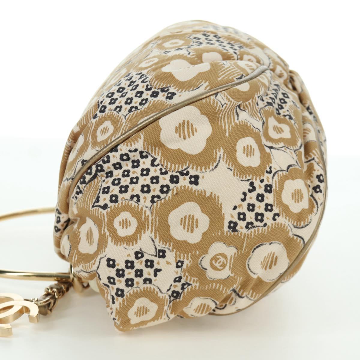 CHANEL Camelia Hand Bag Canvas Beige Gold CC Auth BAZ669V