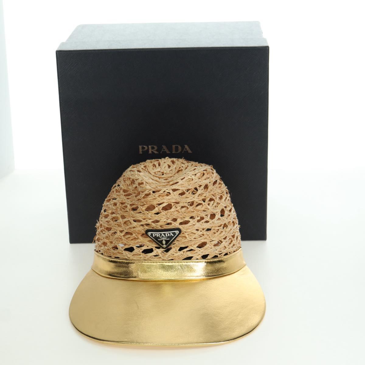 PRADA Hat Raffia S Beige 1HC225 Auth BAZ670M