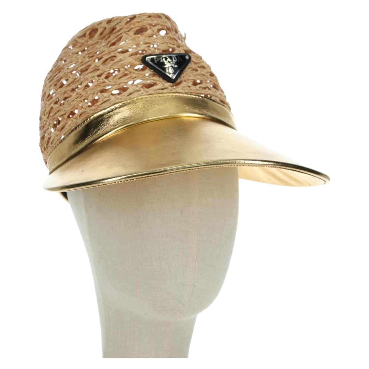 PRADA Hat Raffia S Beige 1HC225 Auth BAZ670M