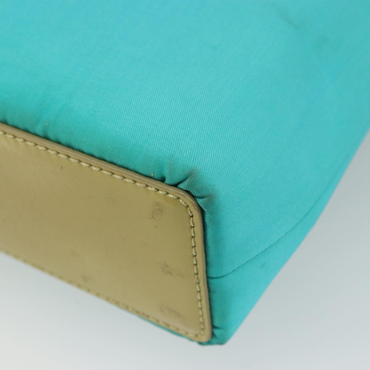 Christian Dior Maris Pearl Hand Bag Nylon Turquoise Blue Silver Auth BAZ685A