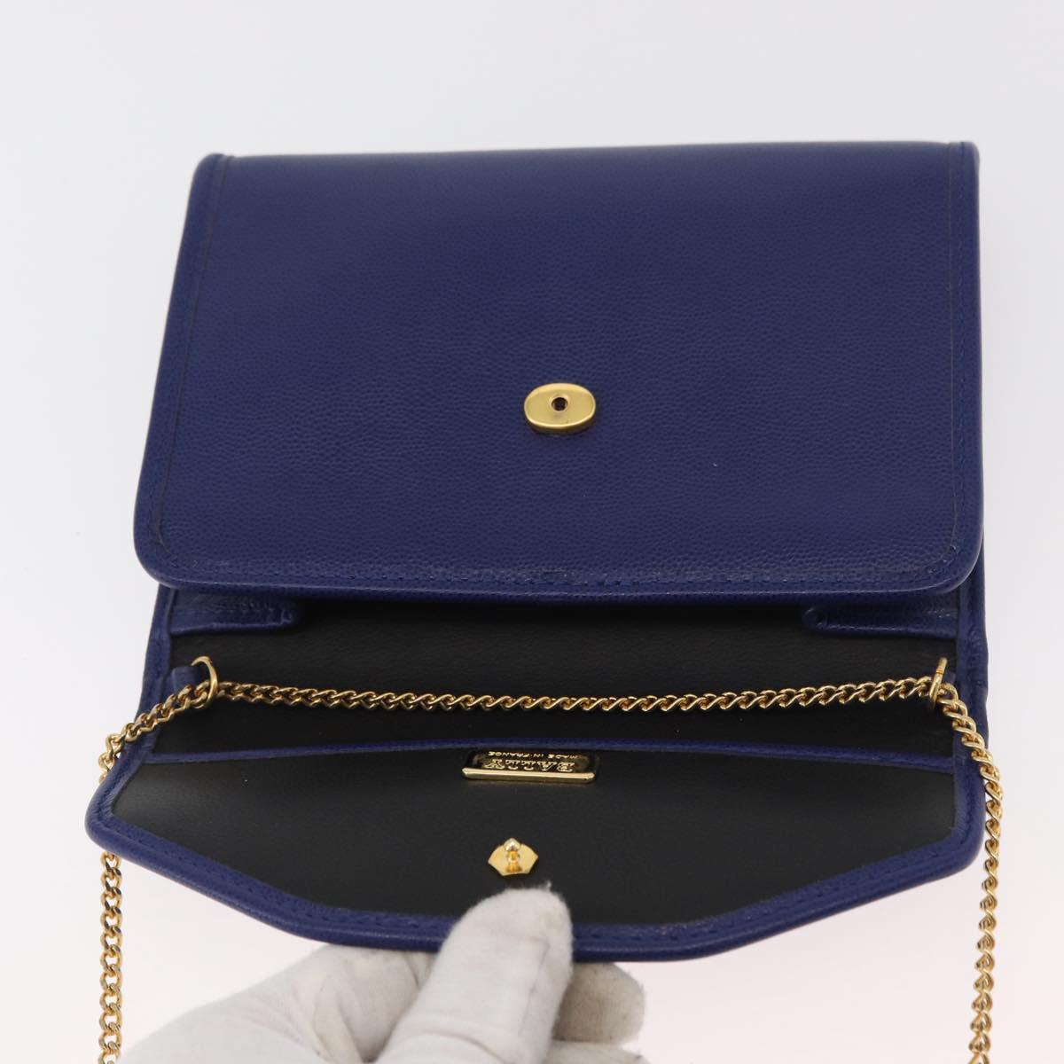 BALLY Chain Shoulder Bag Leather Blue Gold Auth BAZ686A