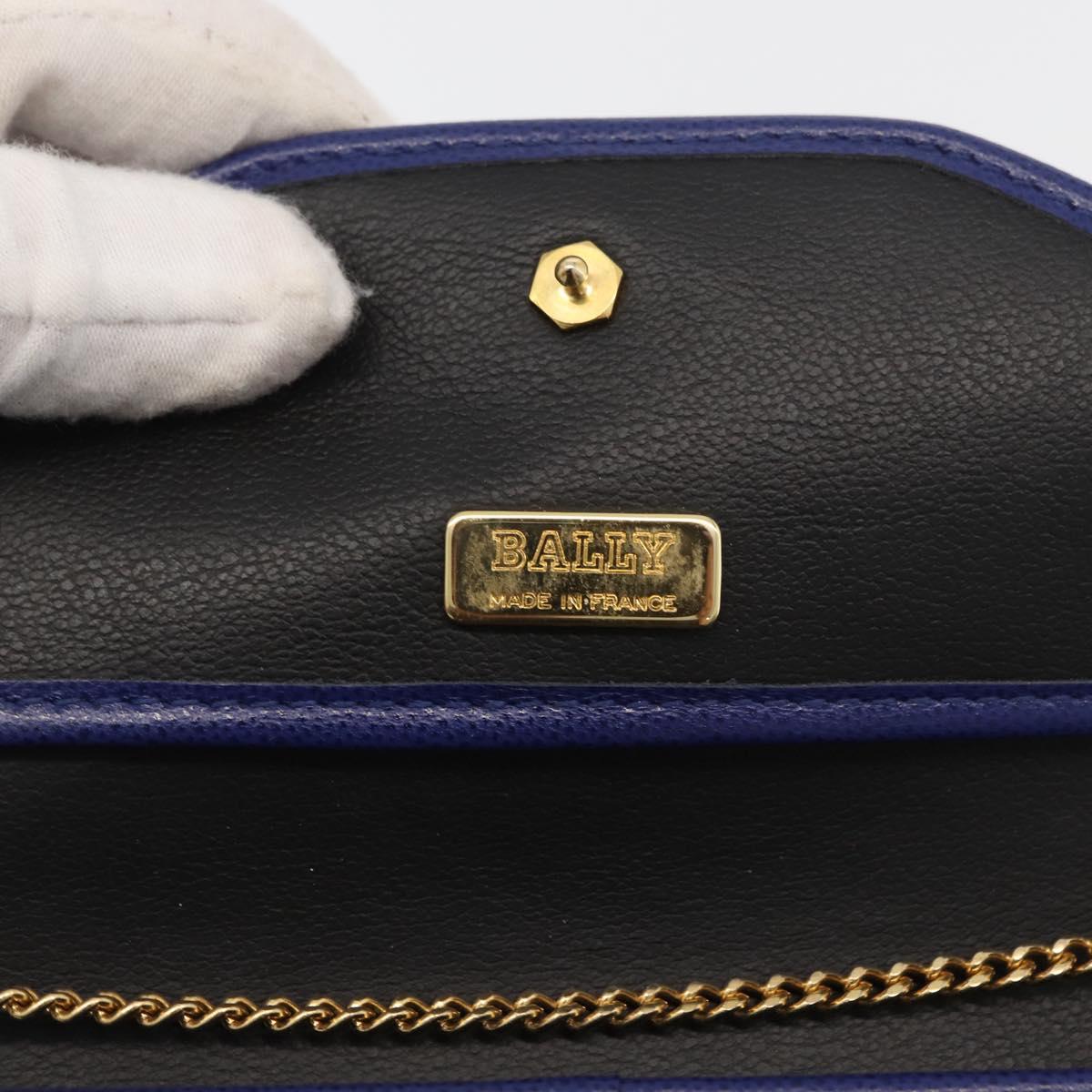 BALLY Chain Shoulder Bag Leather Blue Gold Auth BAZ686A