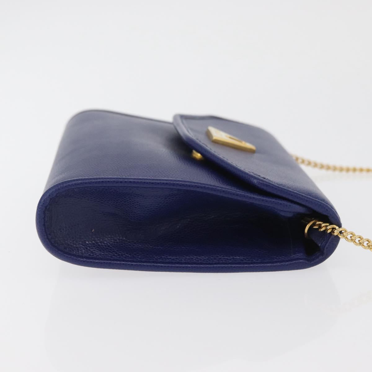 BALLY Chain Shoulder Bag Leather Blue Gold Auth BAZ686A