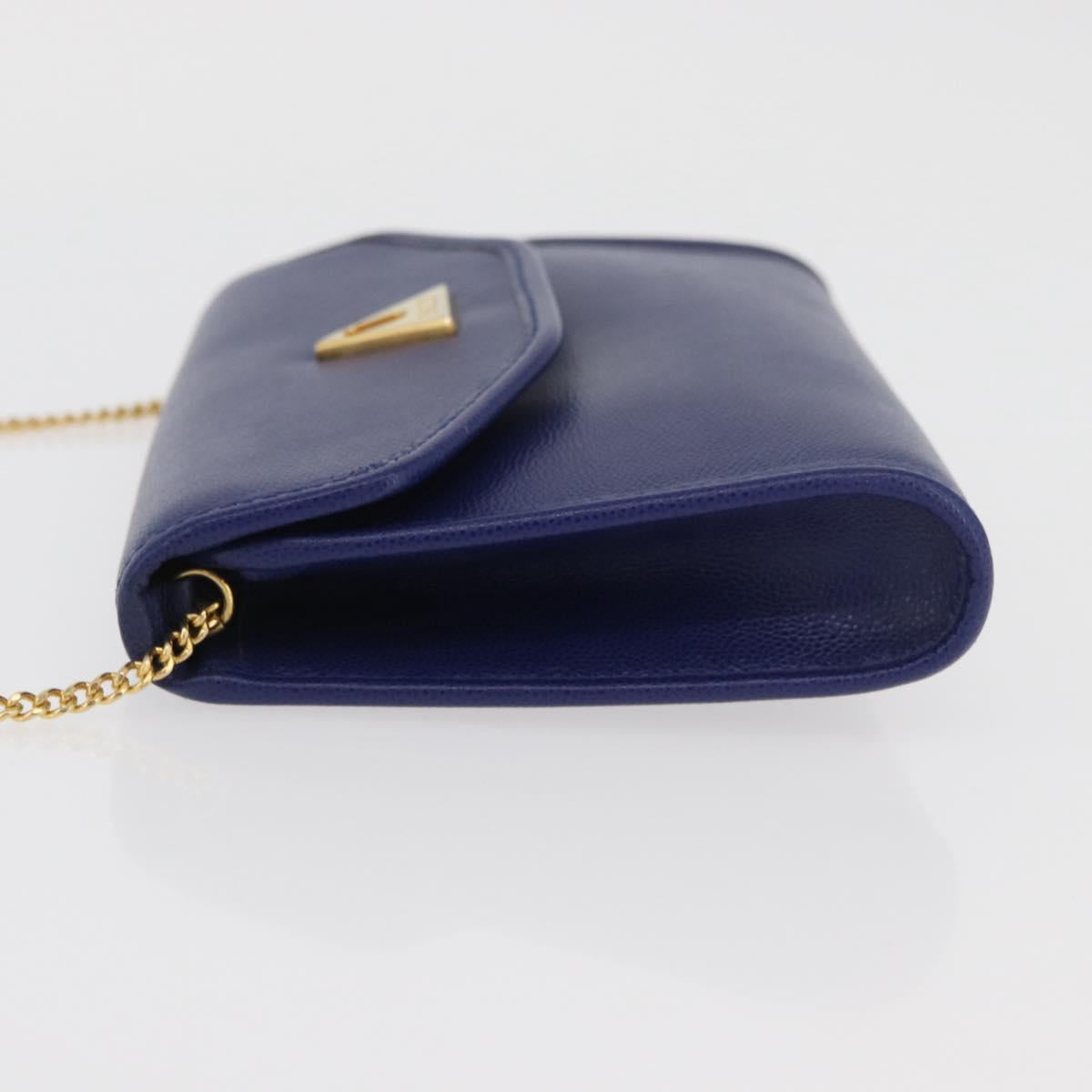 BALLY Chain Shoulder Bag Leather Blue Gold Auth BAZ686A